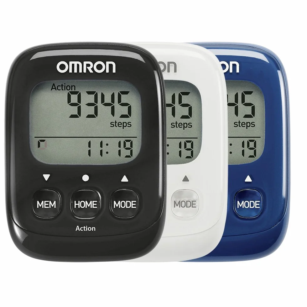 Omron Walking Style IV Schrittzzähler, schwarz, 3D Sensor für genaue Messung, misst aerobe Schritte, Distanz, verbrannte Kalorien; mit Speicher, Action Modus und großem Display, einfache Anwendung