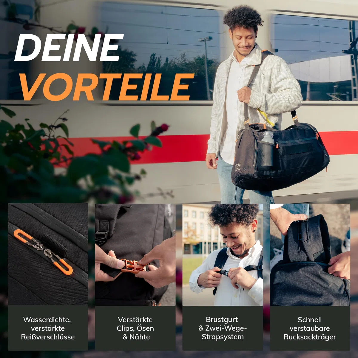 Sporttasche [RECYCELTES PET] 50L – Gym Bag und Rucksack in Einem – wasserdichte Trainingstasche Herren Damen – Sportrucksack mit Schuhfach Fitness, Reisetasche groß
