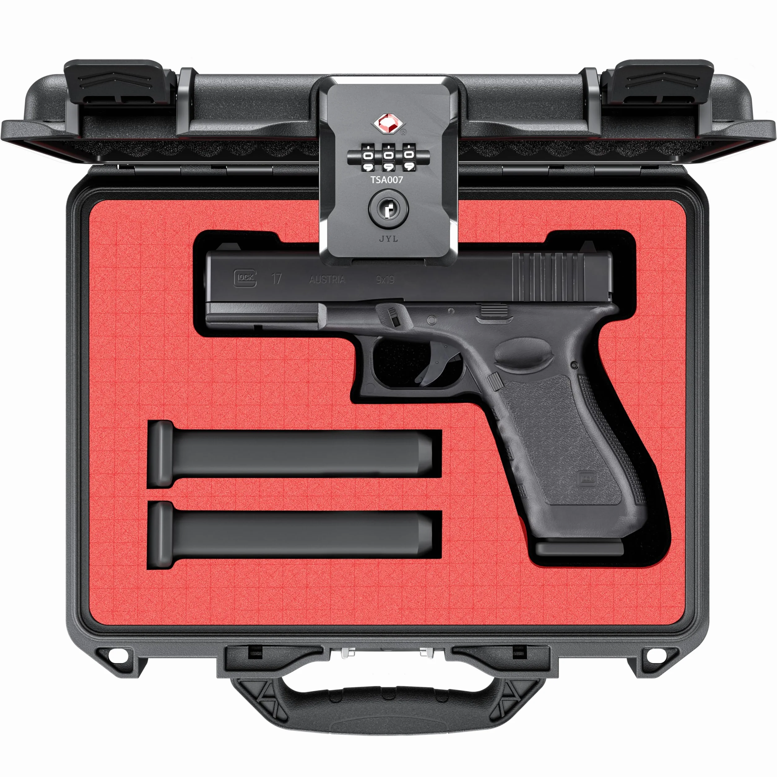 Kinghardcase Pistolenkoffer Waffenkoffer TSA Waffenbox Hartgewehrbox DIY Wasserdicht TSA Zugelassenes Abschließbar mit Schaumstoff Stoßfest Hartgehäuse für Pistolen