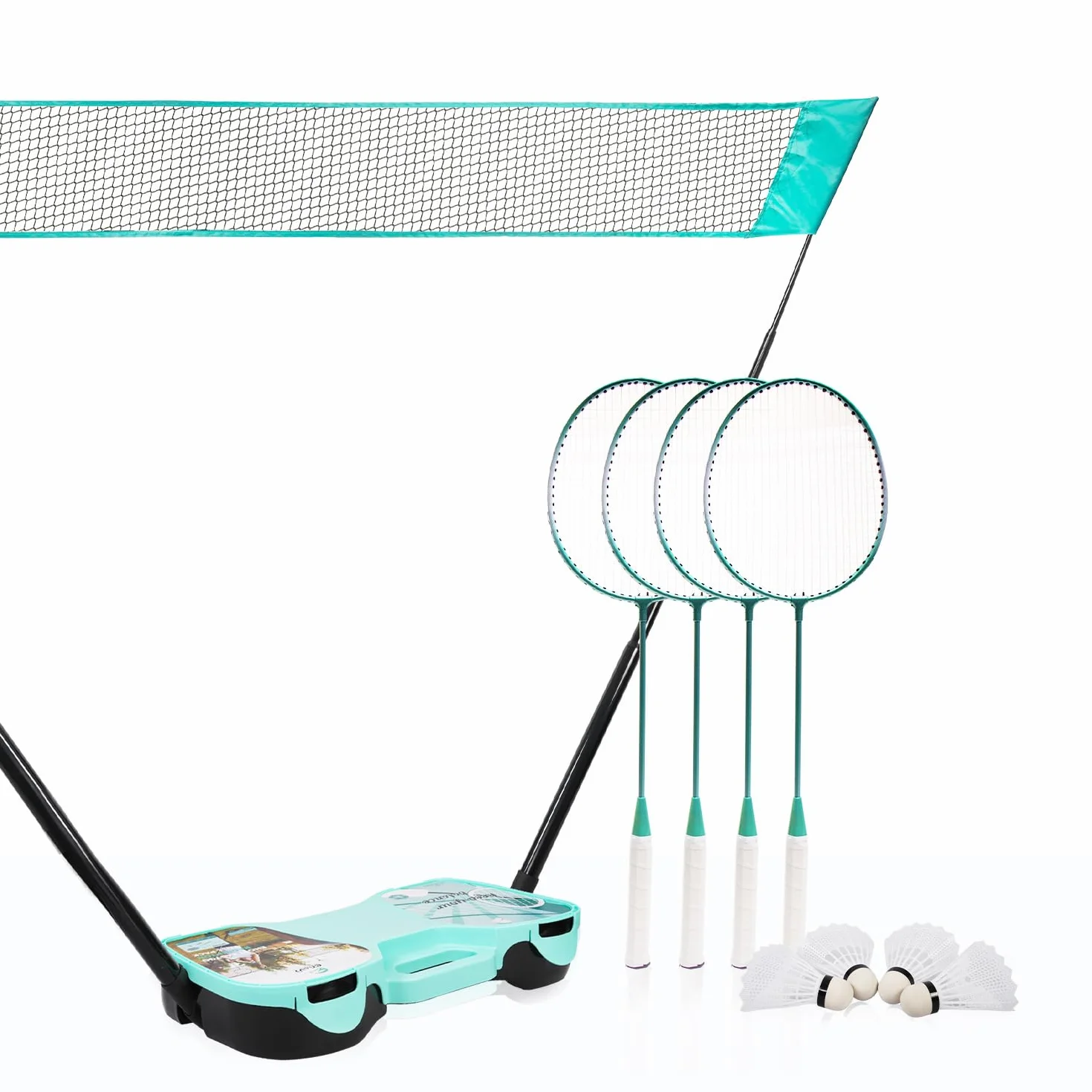 EasyGo Federball Set, Badminton Set mit 4 Schläger, Badminton Netz, 4 Federball, Tragbare Aufbewahrungsbox
