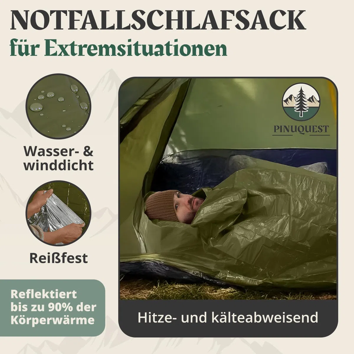 Notfall Biwaksack 2er-Set grün/orange (213 × 91 cm) - Notbiwak ist Ultraleicht, wasserdicht sowie Wind-, hitze- und kälteabweisend - Notfallschlafsack ideal für Outdoor, Survival, Camping