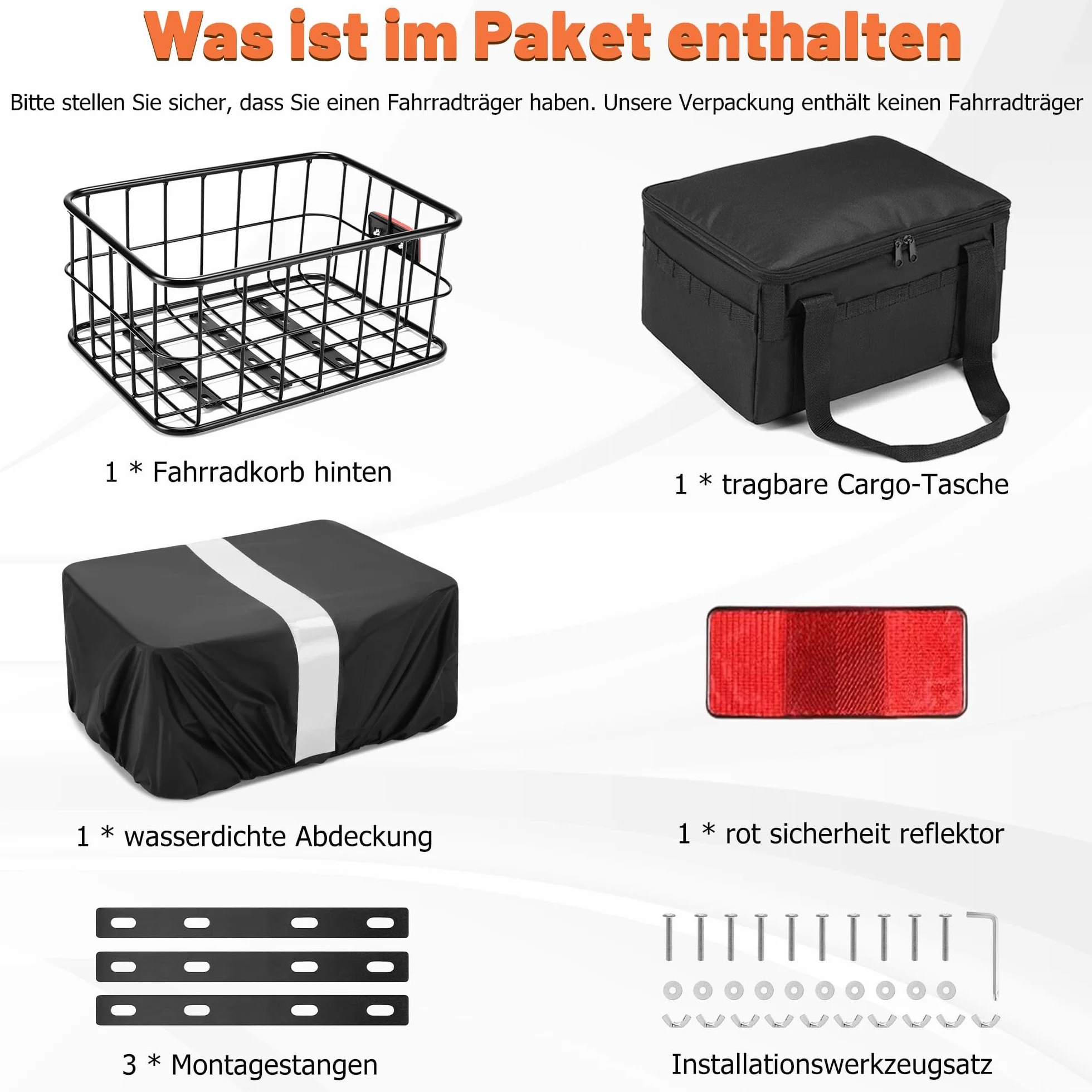 CDYWD Fahrradkorb Hinten für Herren & Damen, Groß Abnehmbar Fahrradkorb Gepäckträger mit Herausnehmbarer Innentasche, Hinten Fahrrad Korb Schulranzen für Ebike, Mountainbike, Citybike, Cruiser
