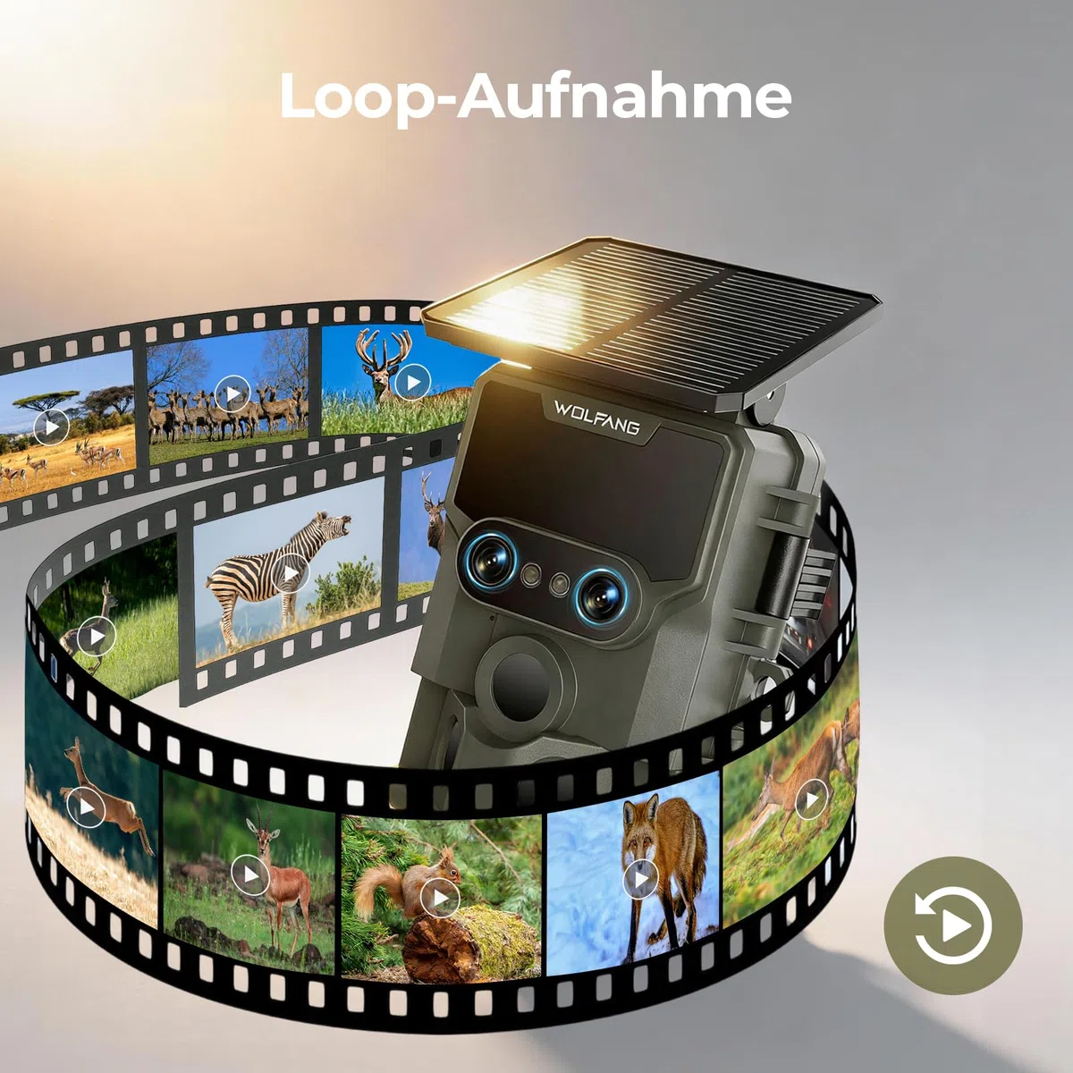 WOLFANG Wildkamera, 64 MP WLAN mit Handyübertragung-App, 4K Doppellinse Video Wildtierkamera mit Bewegungsmelder, Sternenlicht-Nachtsichtgerät, 64GB TF& 5000 mAh-Batterien 0,1 s Auslösezeit, IP66