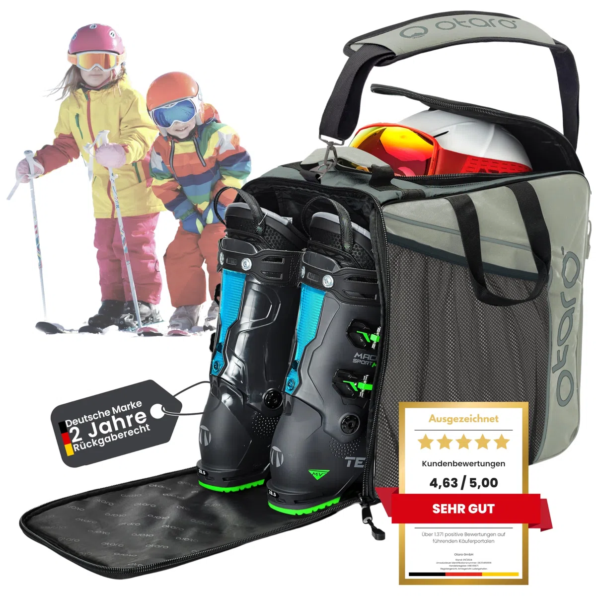 Otaro Skischuhtasche mit Helmfach | Skitasche für Skischuhe, Helm & Zubehör | > 60.000 begeisterte Kunden | Ski Boot Bag wasserfest, robuste Zipper - Skitasche Skischuhtasche Set - Schlittschuhtasche