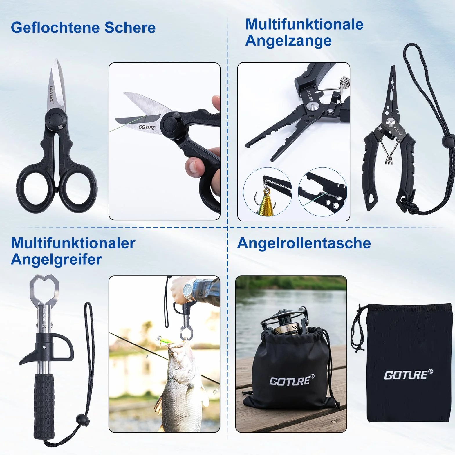 Goture Angelset Komplett, Teleskop-Brandungsrute aus Kohlefaser & Spinnrolle mit 9+1 gekapselten Kugellagern, inkl. Angelwerkzeuge, Rollentasche - Professionelles Angeln im Salzwasser