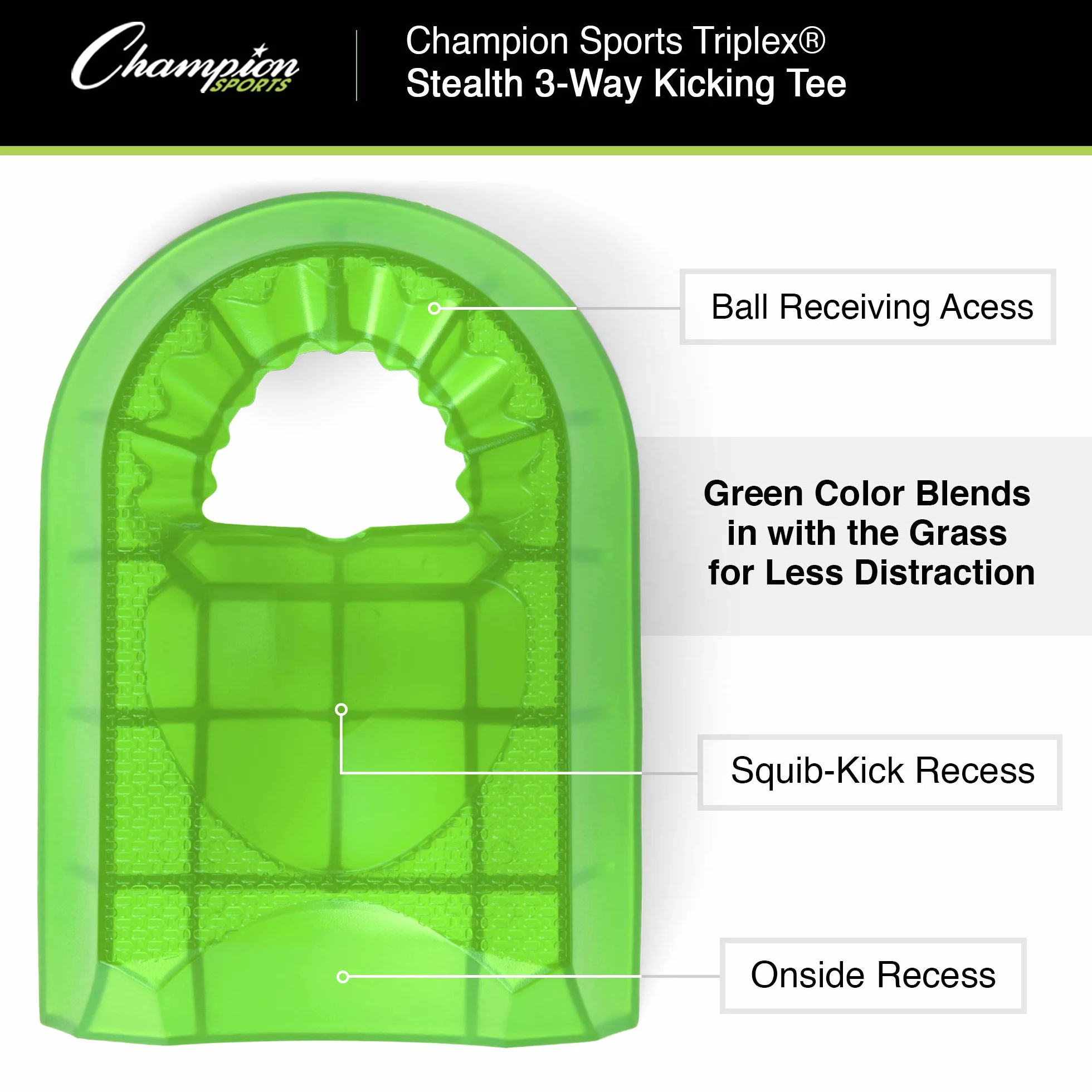 Champion Sports Triplex 3-in-1 Premium Football Kicking Tee for Kickoff Practice, 1” - Ball Holder Tees for Footballs - Kicking Block and Accessories for Adults, Kids, Coaches Green