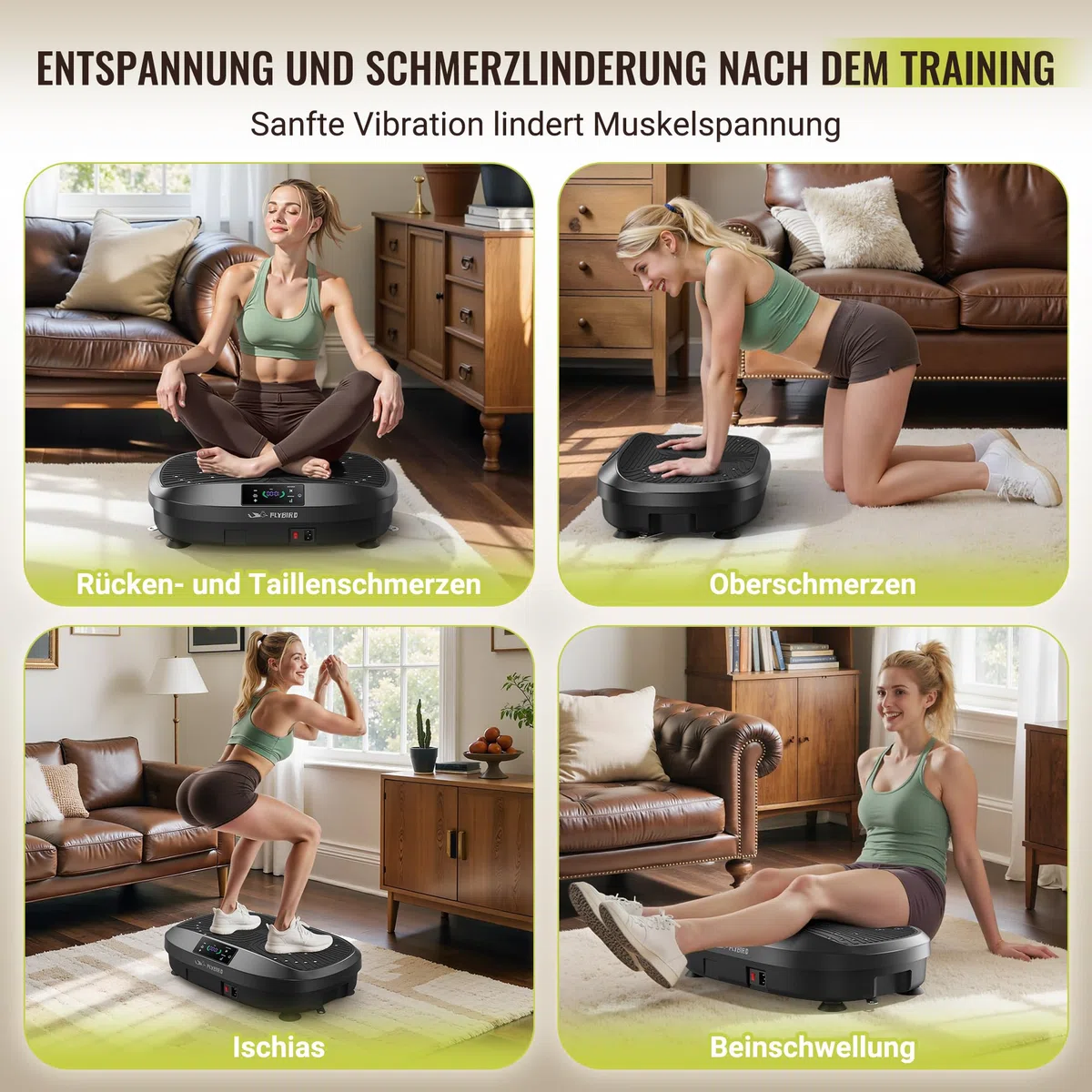 FLYBIRD Vibrationsplatte, 120 Leistungsstarke einstellbare Geschwindigkeiten,150KG Tragkraft,Ganzkörper-Training mit Fernbedienung für Frauen Muskelaufbau & Lymphdrainage