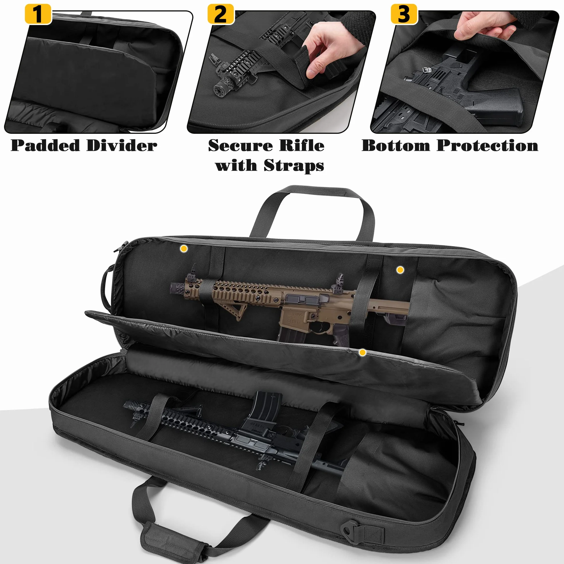GOBUROS Tactical Rifle Bag Rucksack für 91 cm Gewehre, weicher Gewehrkoffer mit 3 Magazinhaltern, gepolsterten Schultergurten, abschließbarem Reißverschluss und Molle-System für Jagd und Schießen