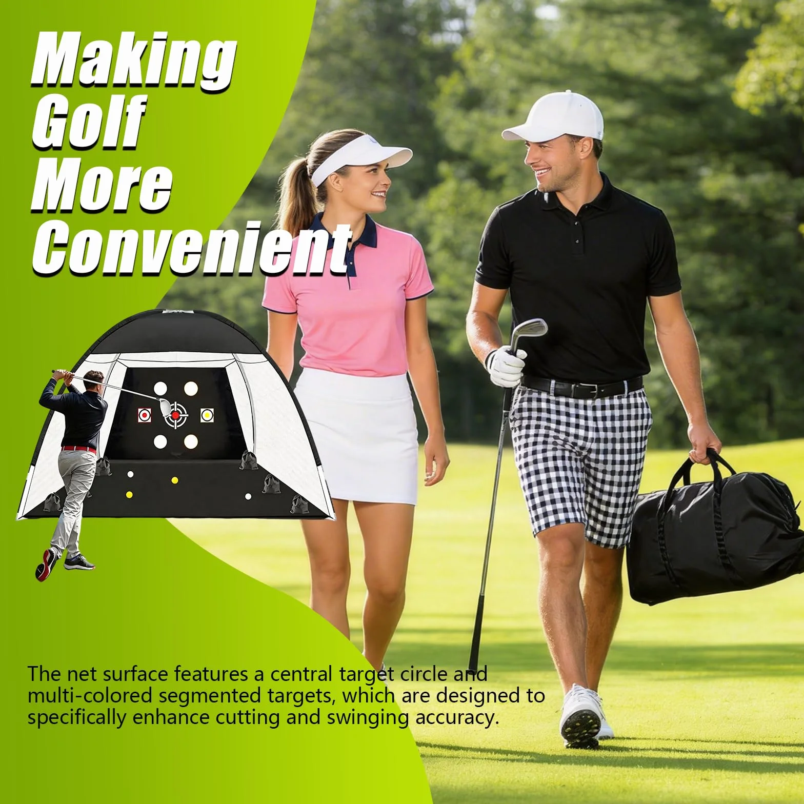 Golf Übungsnetz, 300 x 200 cm Golf Chipping Netz für Indoor und Outdoor Golf Trainingshilfen mit Rasenmatte Golfbälle Tees Sandsack Haken Zähler und Tragetasche für Training im Innen- und Außenbereich