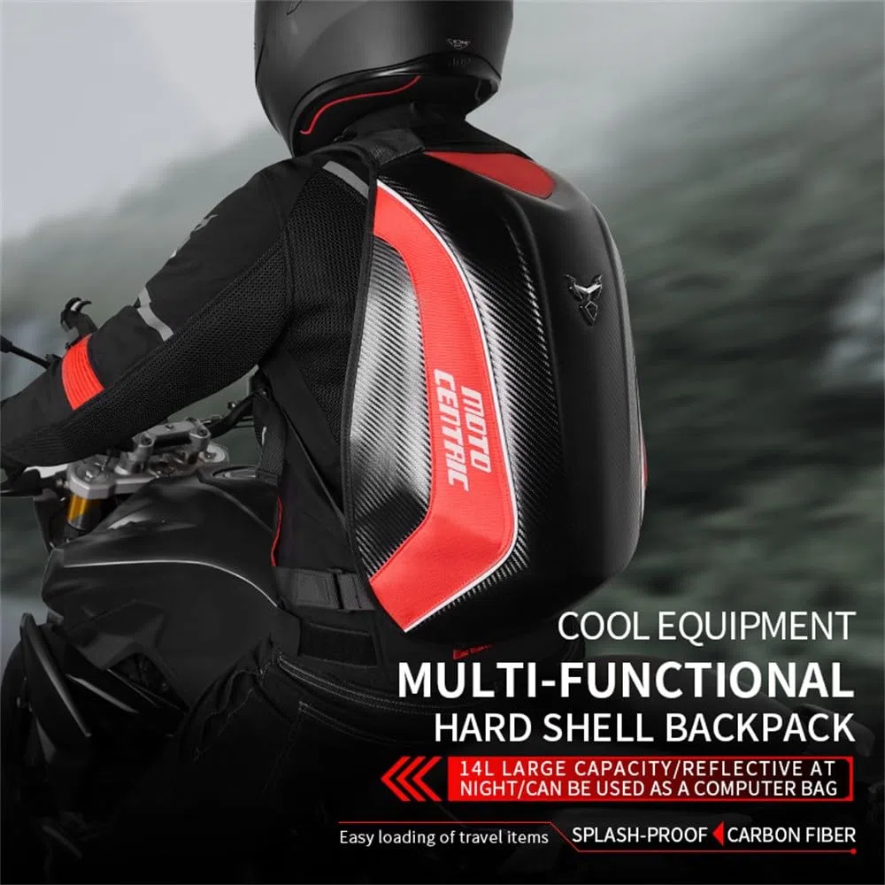 Motorrad-Rucksack, wasserdicht, Kohlefaser, Hartschale, reflektierend, für Motorrad-Reisekoffer