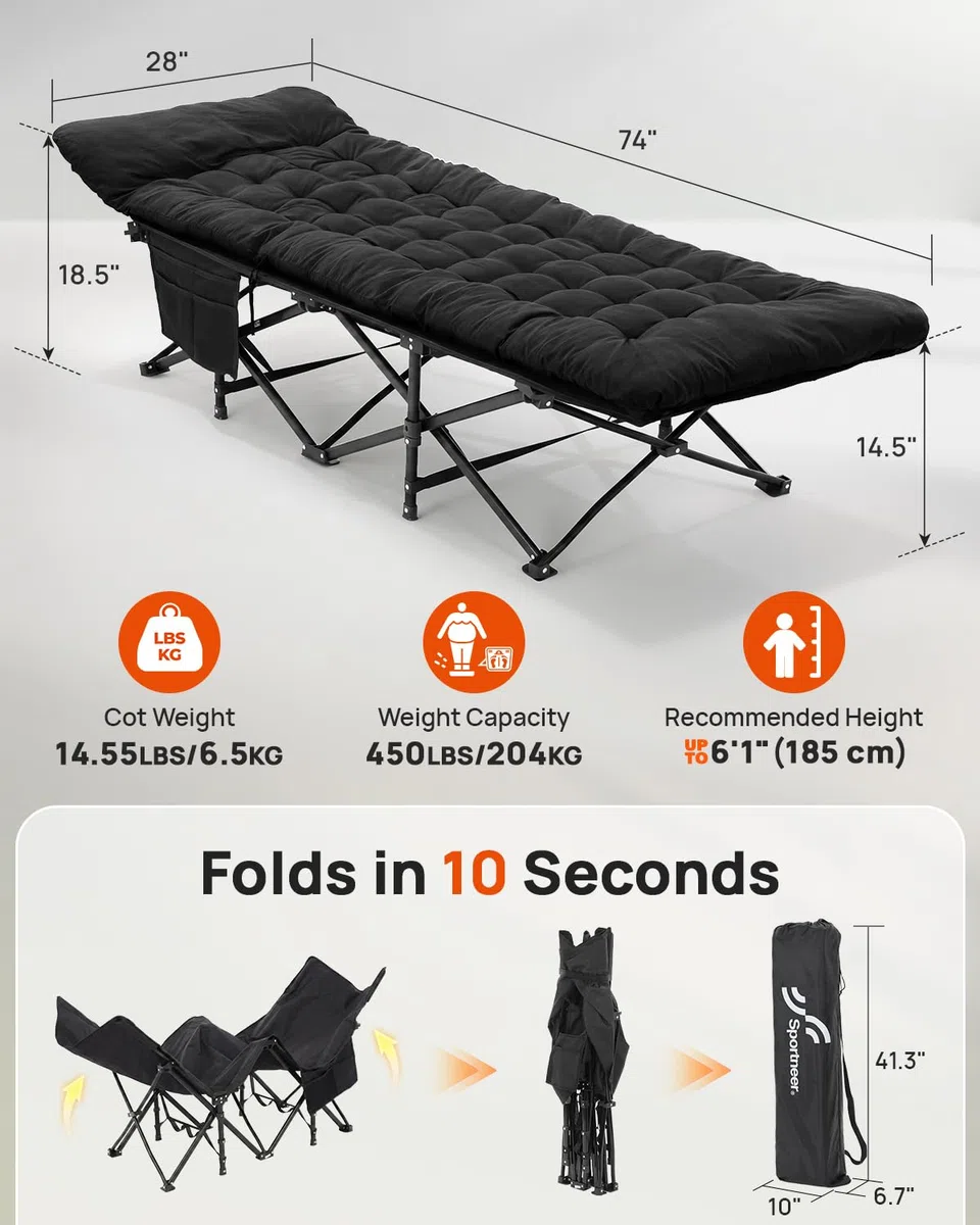 Sportneer Feldbett mit Matratze, Klappbett Breite 71/81cm Tragfähigkeit 204KG Gästebett Campingbett Feldbett Mit Aufbewahrungstasche für Erwachsene Outdoor Indoor Garten Camping Reisen