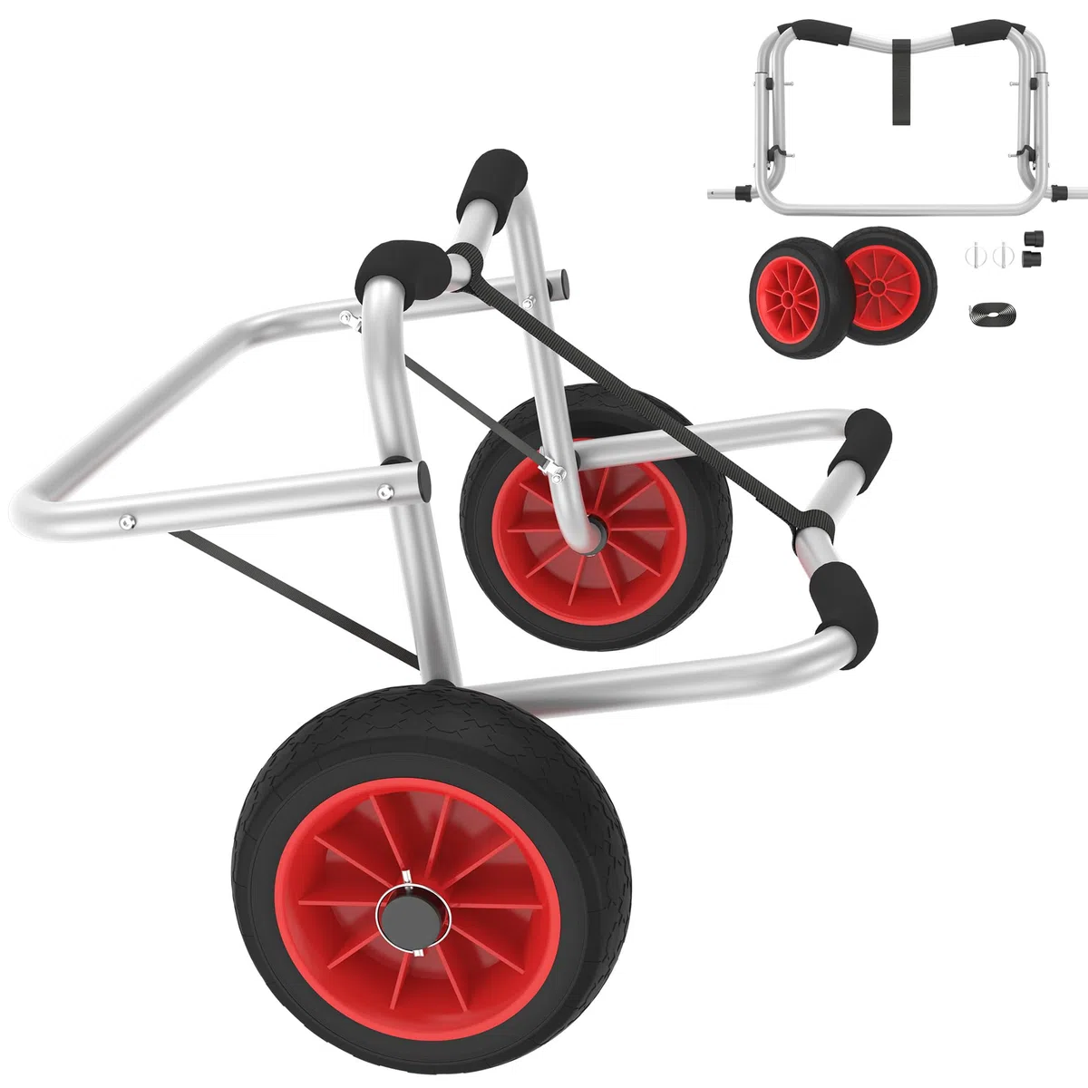 Faltbarer Kanuwagen & Kajakwagen aus Aluminium – Transportwagen für Kajak, Kanu & SUP, mit 2 PU-Rädern, Spannriemen, Traglast bis 100 kg