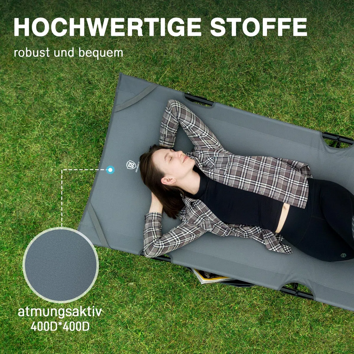EVER ADVANCED Feldbett Klappbar XXL Campingbett 200KG Belastbar Klappbett 214 x 79 x 50 cm, Breite Feldbett mit Seitentasche, Stabil & Tragbar für Camping Reisen Garten Outdoor und Indoor