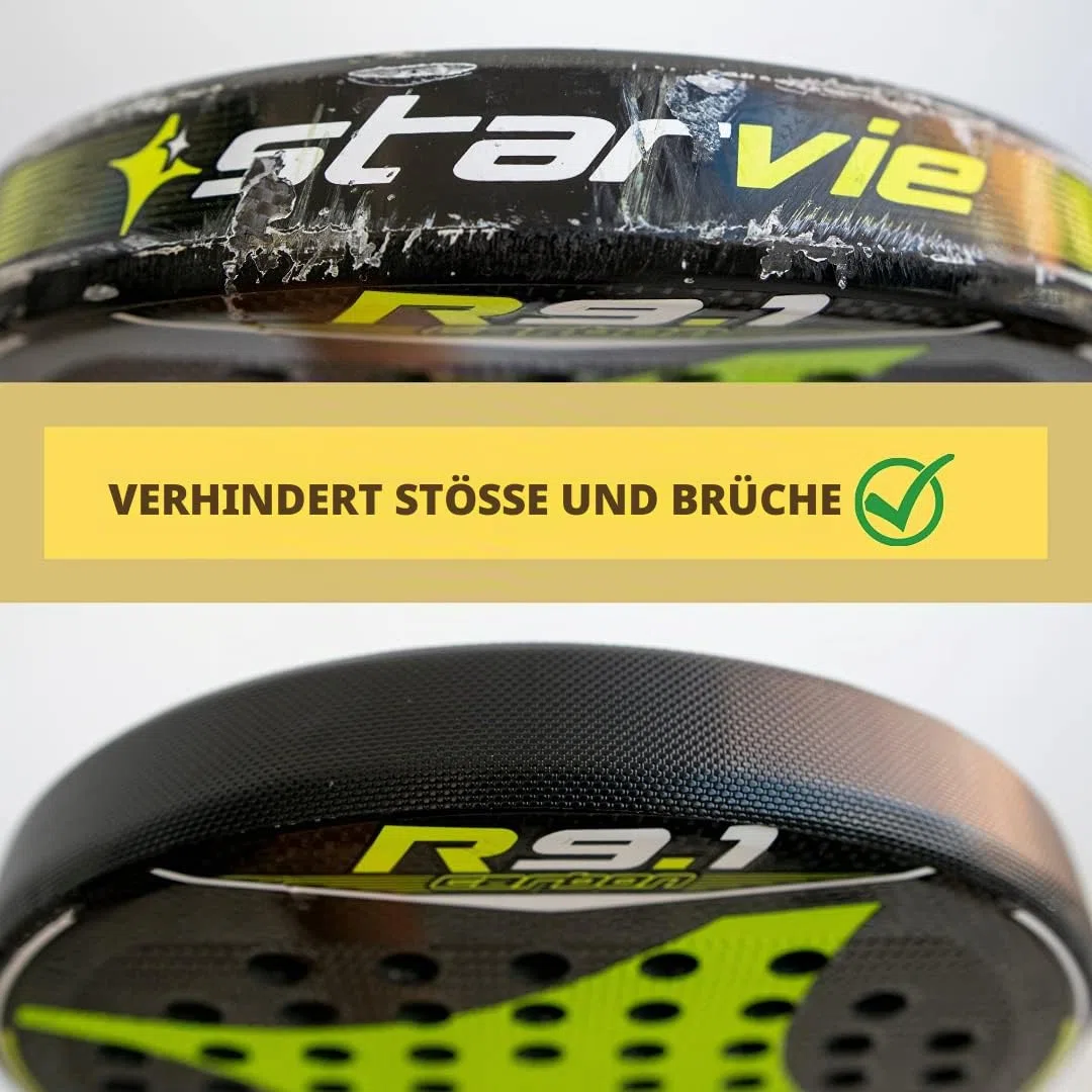 Schwarzer Padel-Schlägerschutz mit rauer Oberfläche für zusätzlichen Schutz + Padel-Aufkleber 35 x 370 mm