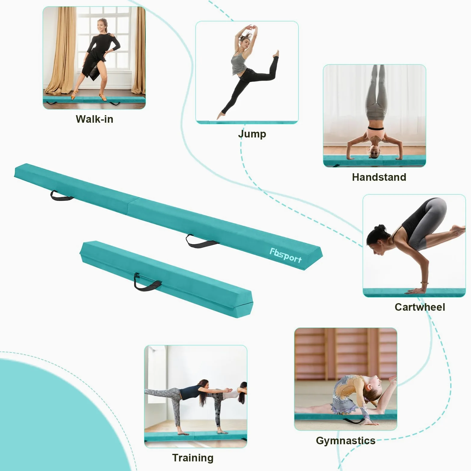 FBSPORT 240CM Faltender Schwebebalken, Gymnastik Balance Balken, Gymnastikboden Balken, Beflockungsschicht Balancierbalken, Balance Fitness Ausrüstung für Kinder