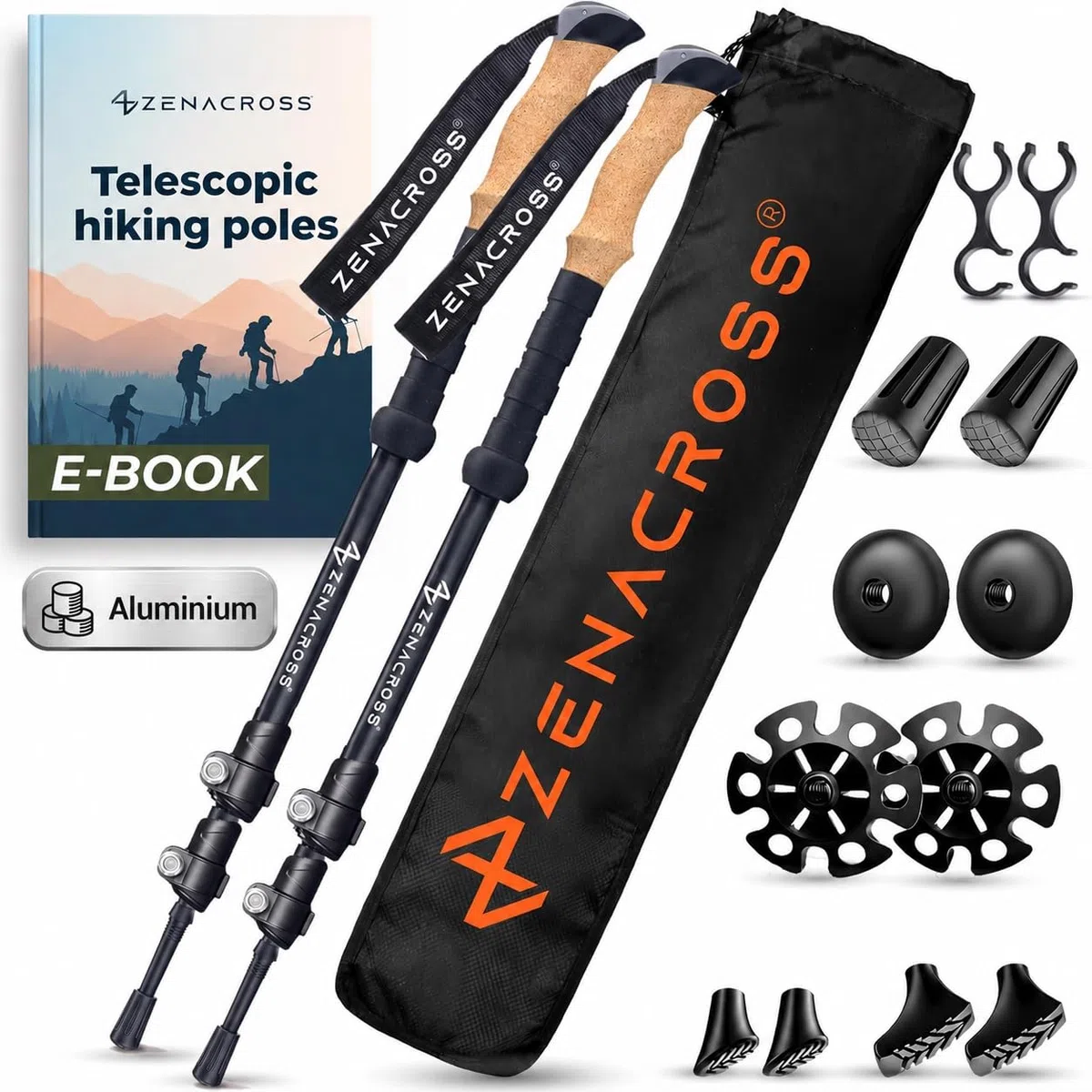 Wanderstöcke Teleskop [Carbon oder Aluminium] - Nordic Walking Stöcke Damen/Herren Ultraleichte - Trekkingstöcke Einstellbar mit Natürlich Kork Griff