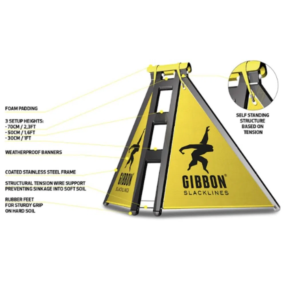 Gibbon Slacklines IndependenceKit Classic für Slacklinen ohne Bäume - Witterungsbeständig, Balance und Spaß mit Trampolin-Effekt, inkl. Slackframes, Bodenschrauben und Anleitungen