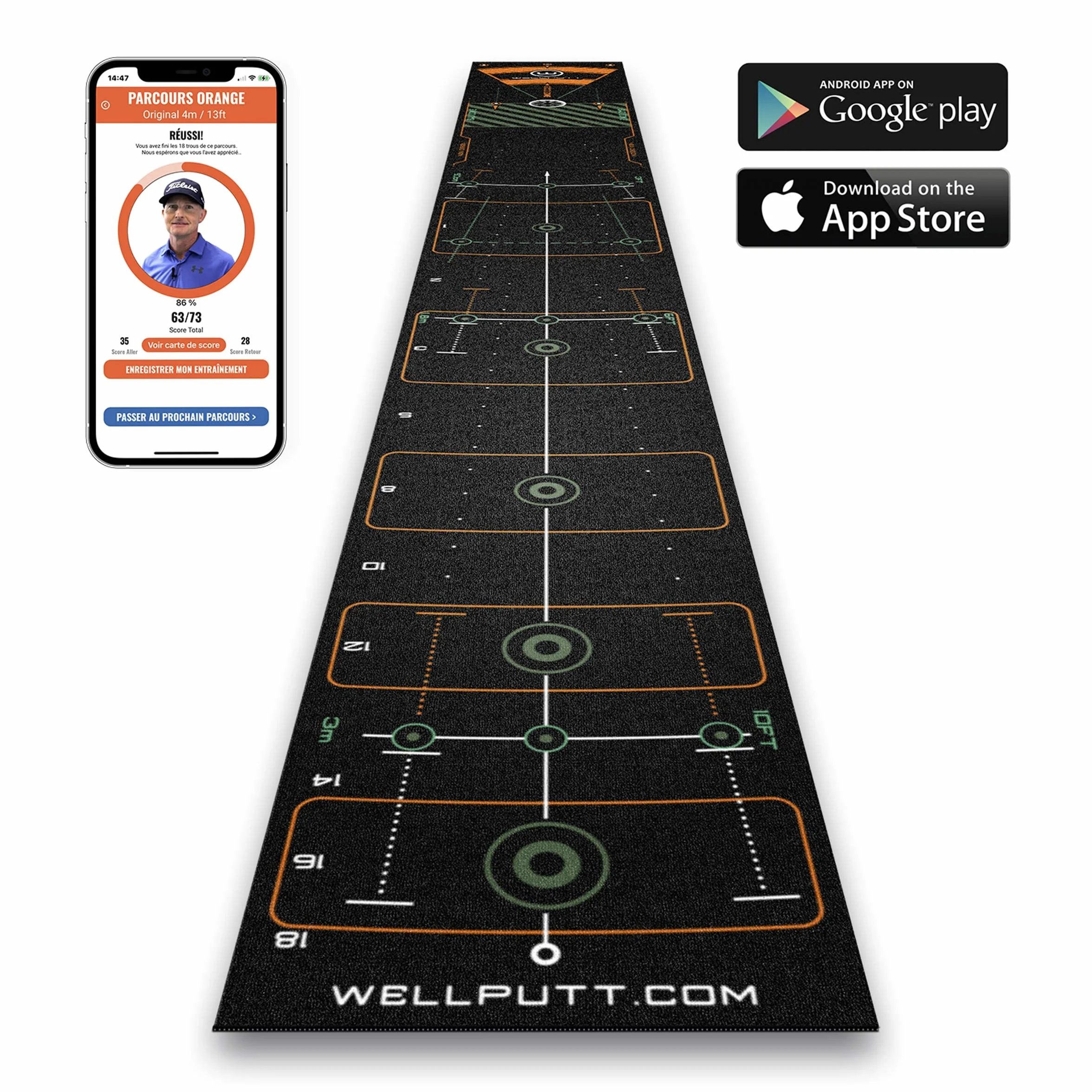 WELLPUTT - Puttingmatte Golftraining - 4m schwarz