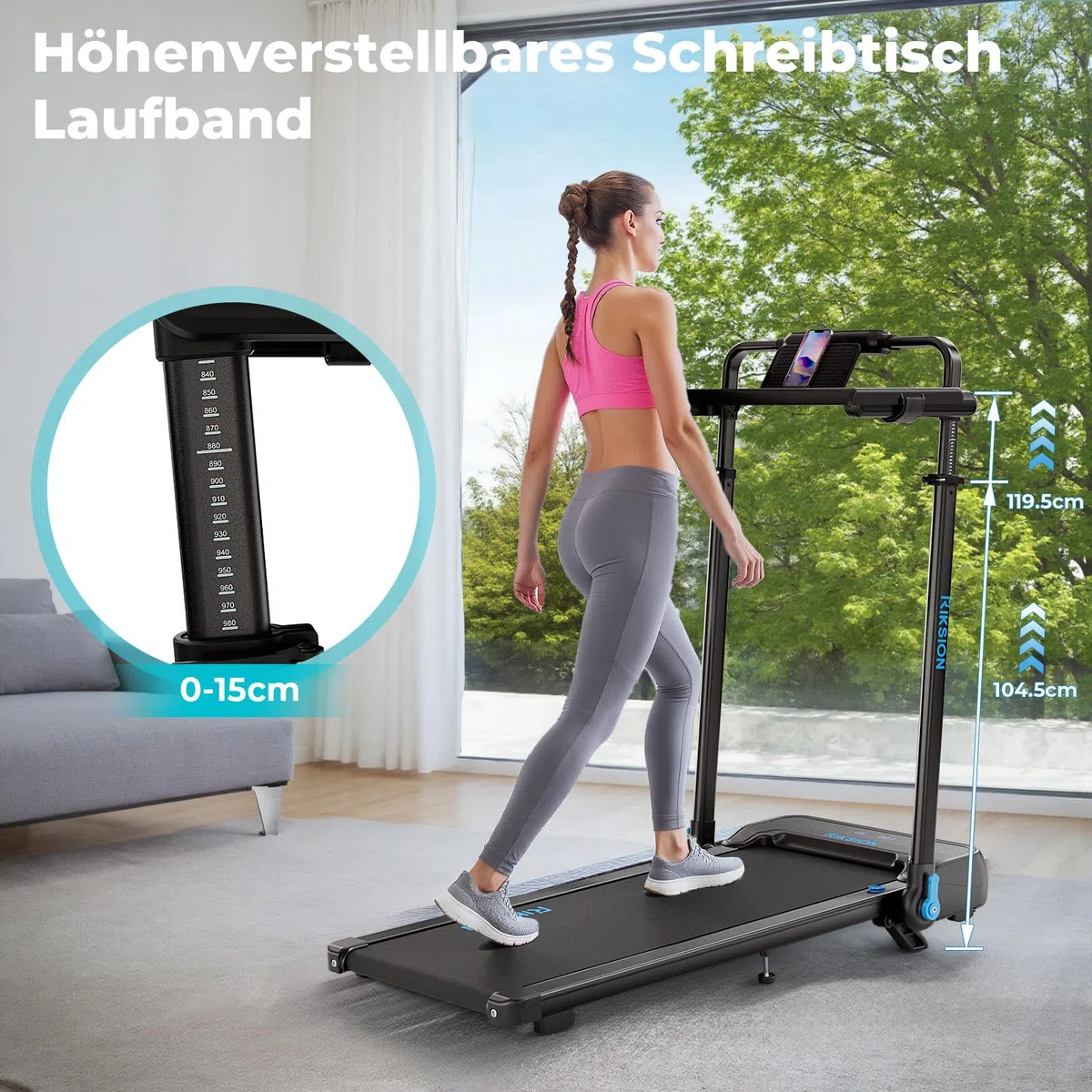 Laufband für Zuhause mit Neigung bis 14 km/h, Laufband Klappbar mit Schreibtisch-Workstation, LED-Anzeige, Fernbedienung und App-Steuerung, kompakte Walking Pad für Zuhause und Büro