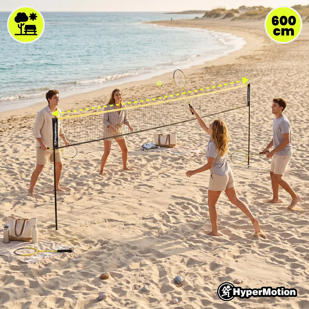 HyperMotion Badminton Set mit 2 Stahlschlägern und Tragetasche aus Oxford-Gewebe, Freizeitspiel für Garten, Park und Strand, Einsteiger