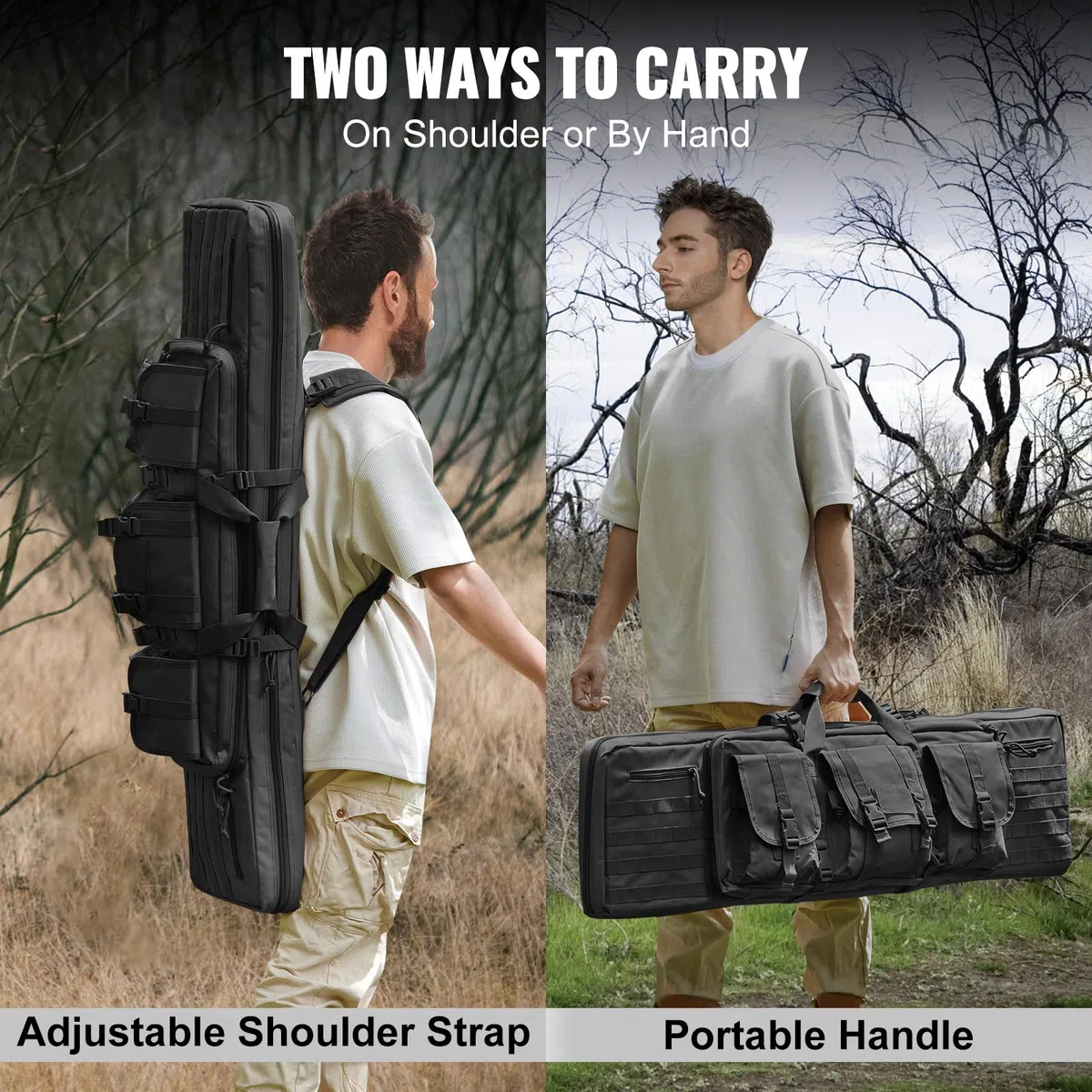 VEVOR Gewehrtasche 1 STK. Waffentasche, 1016 mm Tragbares Langwaffenfutteral 2 Gewehre & 2 Pistolen, Jagd Gewehrtasche Schwarz, Gun Bag Wasserdichtes Gewehrfutteral Waffentasche inkl. Molle-System