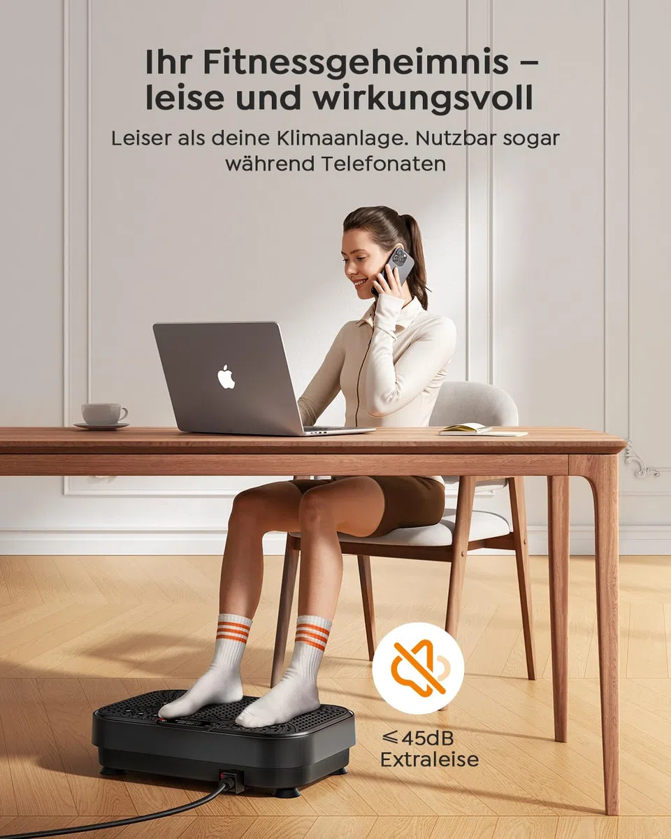 Vibrationsplatte, Burever Vibration Plate 150W, Leise Fußmassage, Muskelaufbau und -formung, 99 Intensitätsstufen, 5 Trainingsprogramme, Fernbedienung, Widerstandsbänder