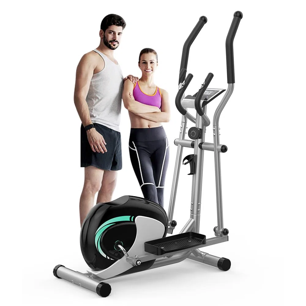 Dripex Crosstrainer für zuhause, Magnetisch Ellipsentrainer, Ultraleiser Crosstrainer mit 16-stufiger Widerstand, 6KG Schwungrad, Pulssensor, LCD Monitor, Gerätehalterung, Transporträder (Grün)