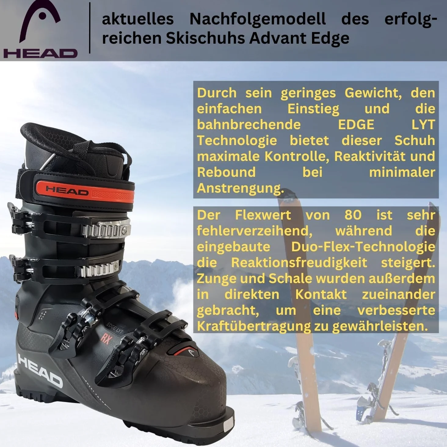 Head Skischuhe Advant Edge 75 Anth/Black MP28.0 EU43 Flex 75 Skistiefel Alpinskischuhe