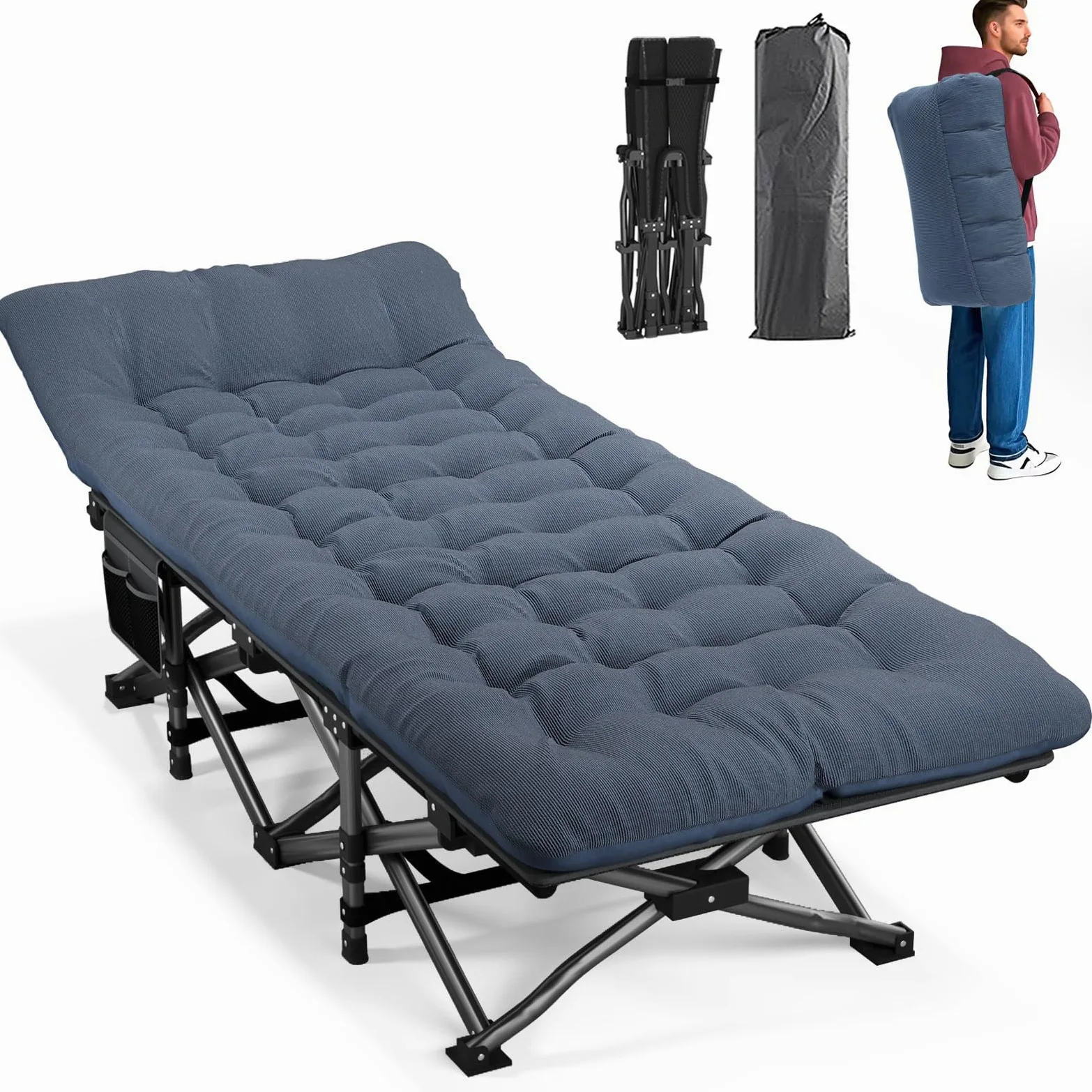 ATORPOK SHOP Campingbett feldbett klappbar, Faltbar Gästebett bis 200 kg für,mit Seitentasche, tragbares Campingliege，Outdoor, Garten, Reisen, Camping, Indoor