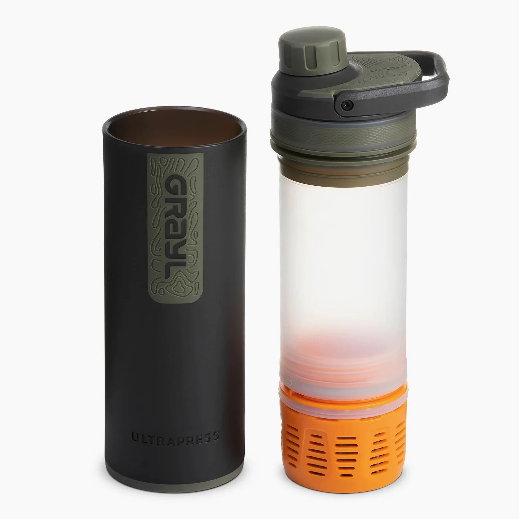 GRAYL UltraPress Wasserfilter & Filterflasche für Wandern, Rucksackreisen und Reisen (Camp Black)