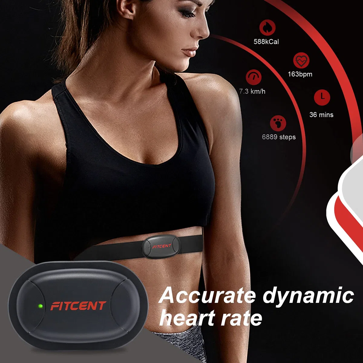 Fitcent Herzfrequenz-Sensor mit 5,3 kHz/Bluetooth und Ant+, Herzfrequenzmesser mit Kalorienüberwachung und Speicher für Radfahren, Laufen, Fitness