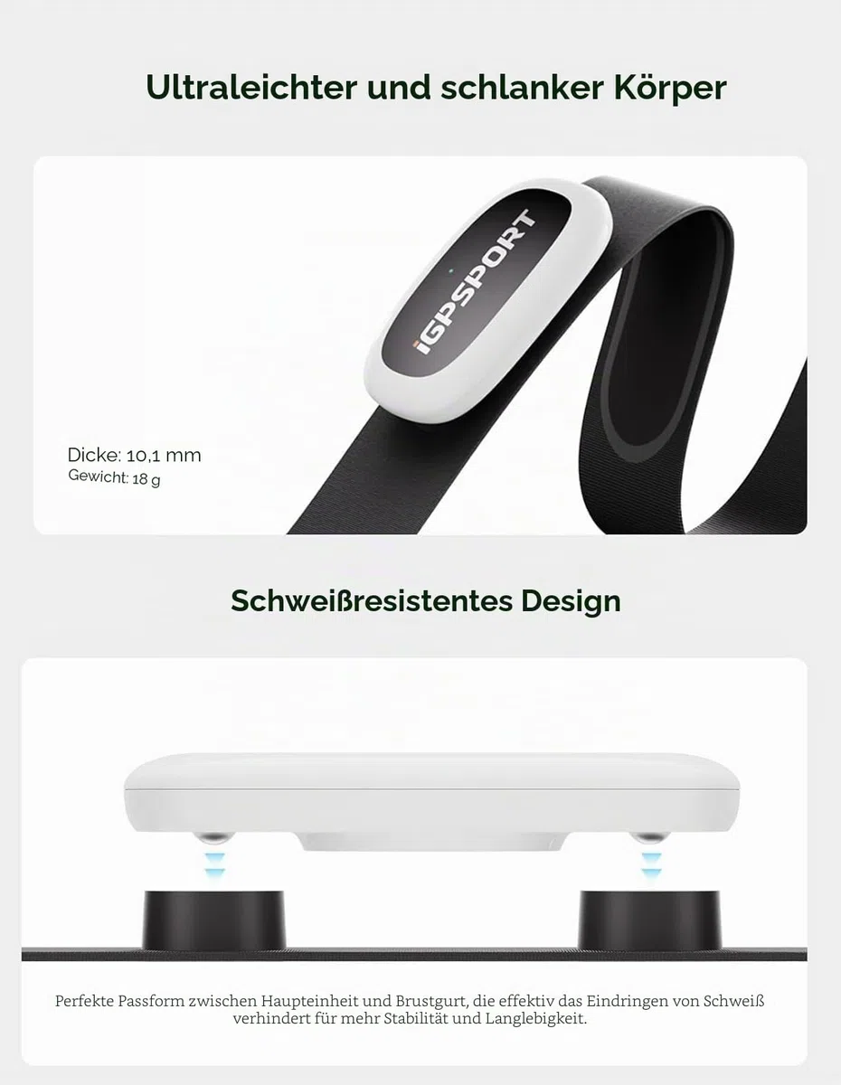 iGPSPORT HR50 Herzfrequenzmesser, Bluetooth & Ant+ mit Brustgurt für Laufen, Radfahren, Fitnessstudio, kompatibel mit Garmin Polar Wahoo - Schwarz