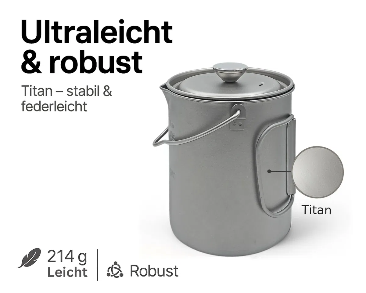Titan French Press Topf 750ml - Ultraleicht & Robust - Präzisionsfilter, Kompakt & Hitzebeständig - Camping Kaffeekocher für Bushcraft, Trekking & Outdoor - Titan Kochgeschirr