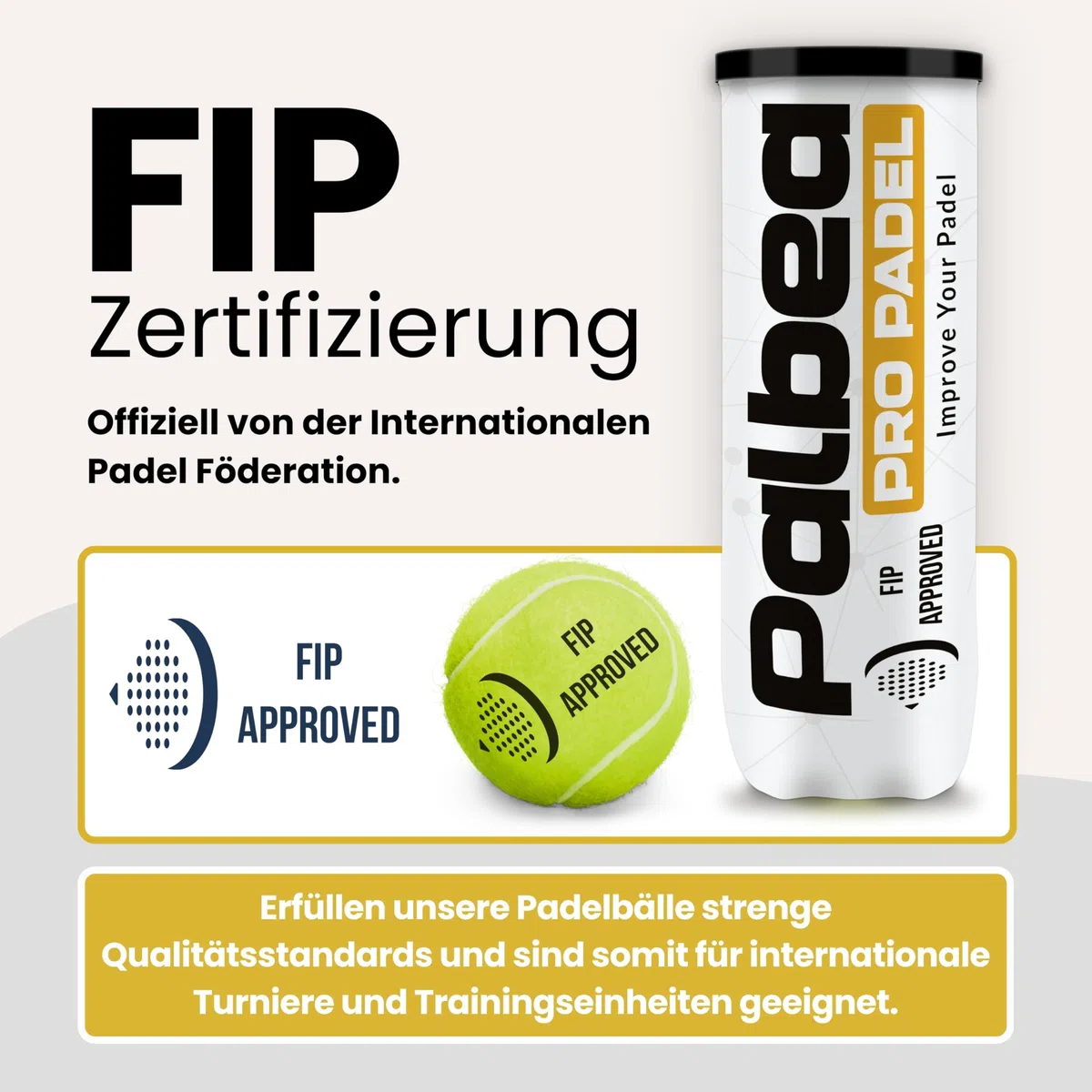 Palbea PRO Padel - FIP Zugelassene Padelbälle - 1 Karton x 6/9/12/14/20/24 Röhren - Padel Bälle mit HV Filz für Hohe Sichtbarkeit. Premiumqualität. Für Training und Turniere. Langlebig und Schnell.