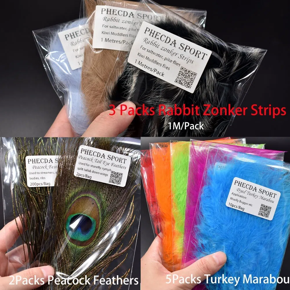 PHECDA PROFLY Federn Pelz Faden Kristall Flash Line Haken Fliegenbinden Materialien Fly Tying Starter Kits