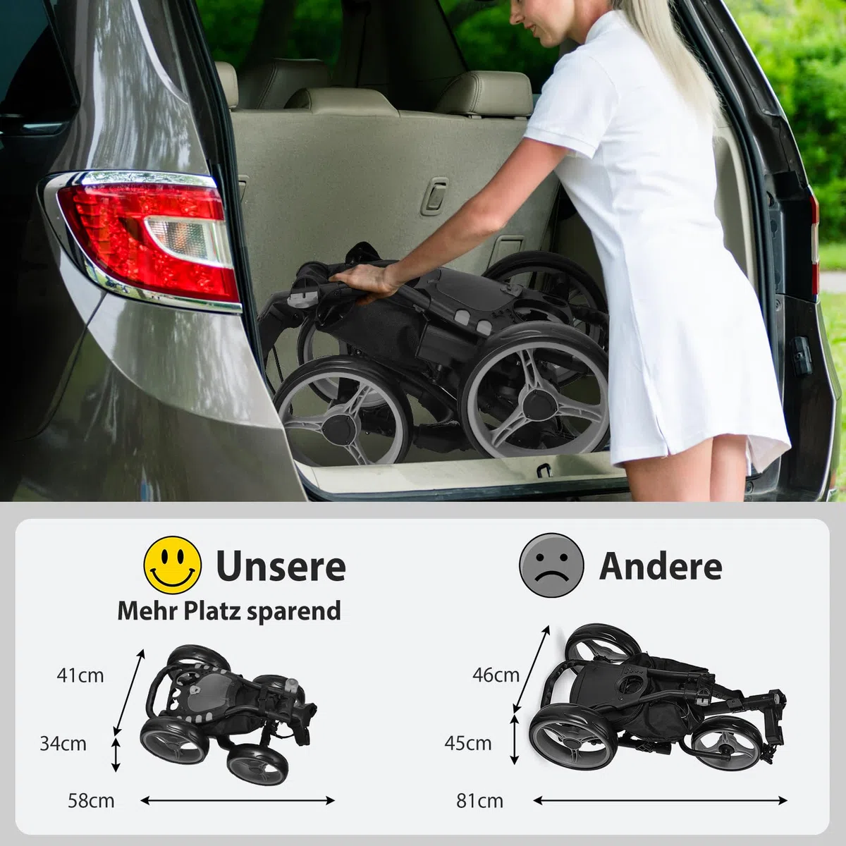 COSTWAY Golf Trolley, 4 Rad Golftrolley, Golfwagen klappbar, Golfcaddy aus Aluminum, Golfcaddy mit Schirmhalter, T-Stückhalterung und Aufbewahrungstasche (Grau)