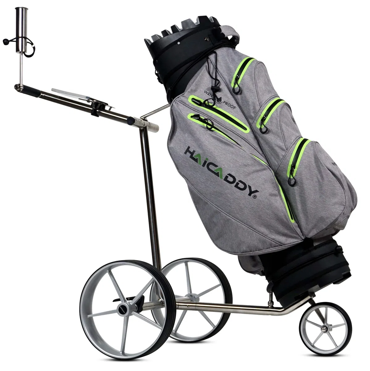 tour made HC3X Premium Golf Pushtrolley I klappbar & zerlegbar I 3 Rad | edles Design I manueller Golftrolley aus Edelstahl I inkl. Transporttasche, Schirm- & Scorehalter I Deutsche Markenqualität