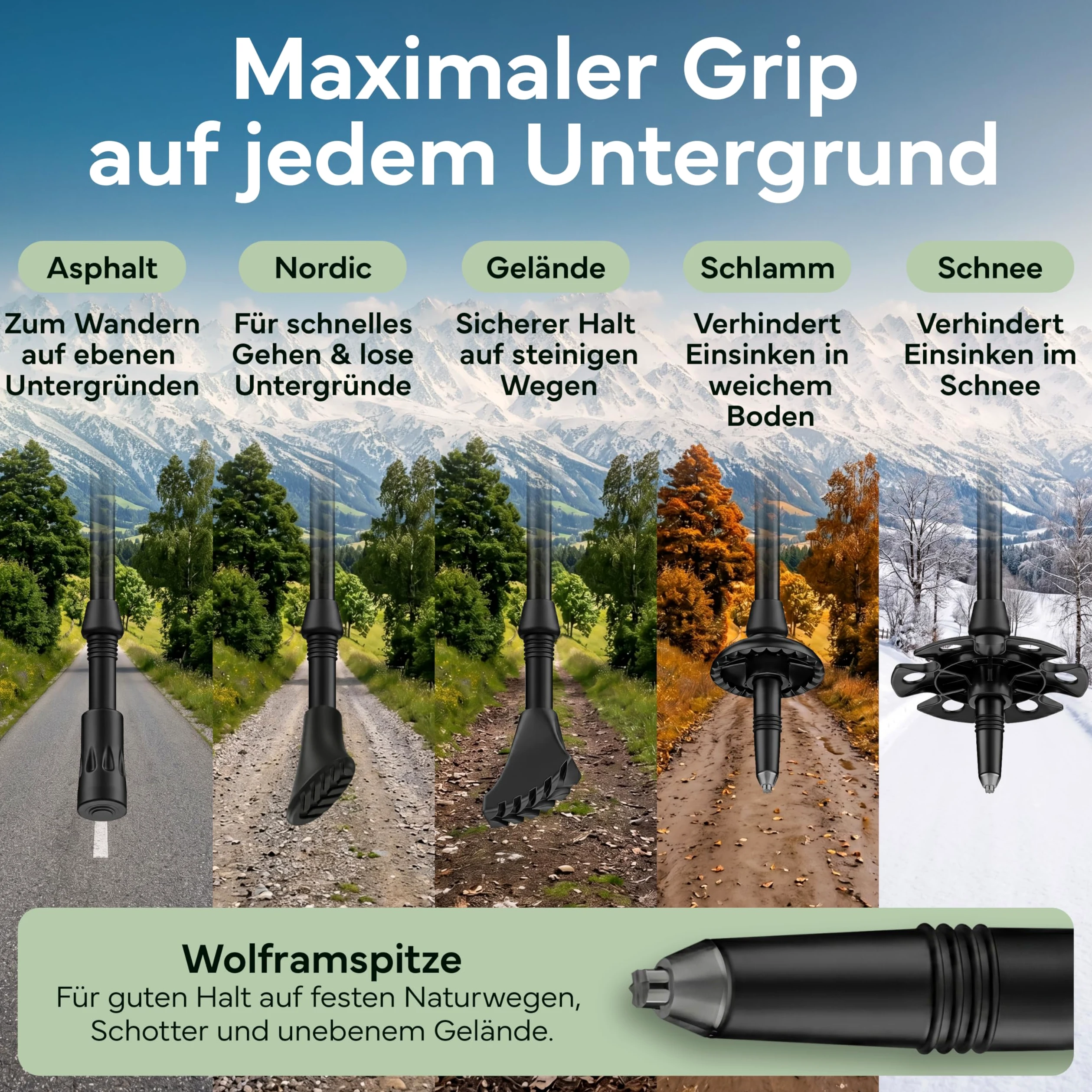 Wanderstöcke Teleskop Carbon oder Aluminium 65-135cm - Höhenverstellbare Walking Stöcke Damen & Herren - Nordic Walking Stöcke mit Korkgriff, Wolframspitze & Gummipuffer - Trekkingstöcke ausziehbar