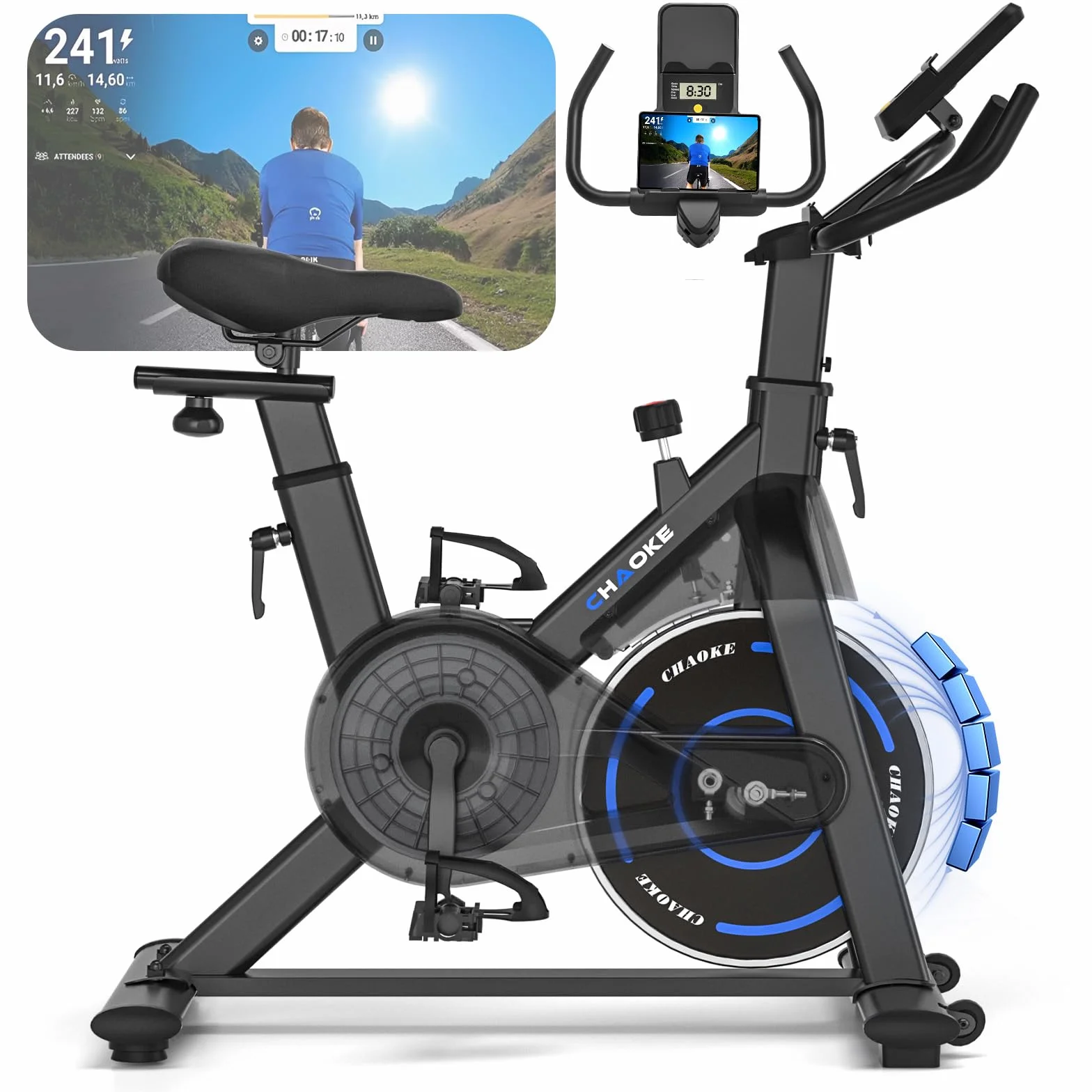 [UPGRADE] Heimtrainer Fahrrad mit APP, CHAOKE Hometrainer Fahrrad, Leises, Stufenlos Einstellbares Magnetsystem, Ergometer Heimtrainer mit LCD-Display, Indoor Fitnessbike für Zuhause, Bis 150KG
