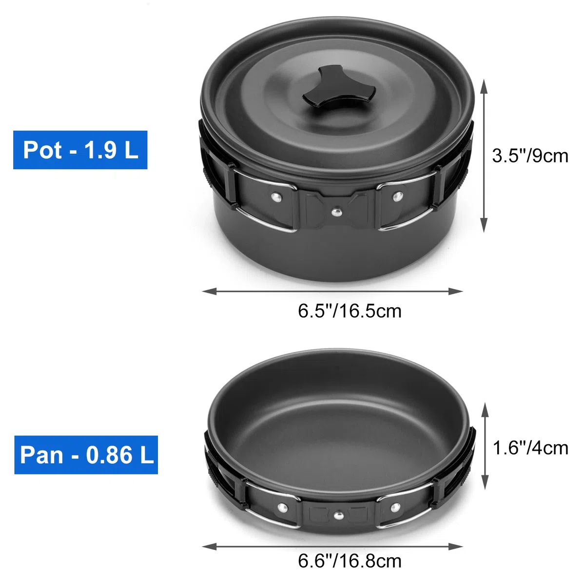 Odoland Geschirr-Set für 1-2 Personen, Kochset mit tragbarem Aluminiumtopf Teekessel Tassen faltbares Besteck, für Camping Outdoor Picknick Wandern