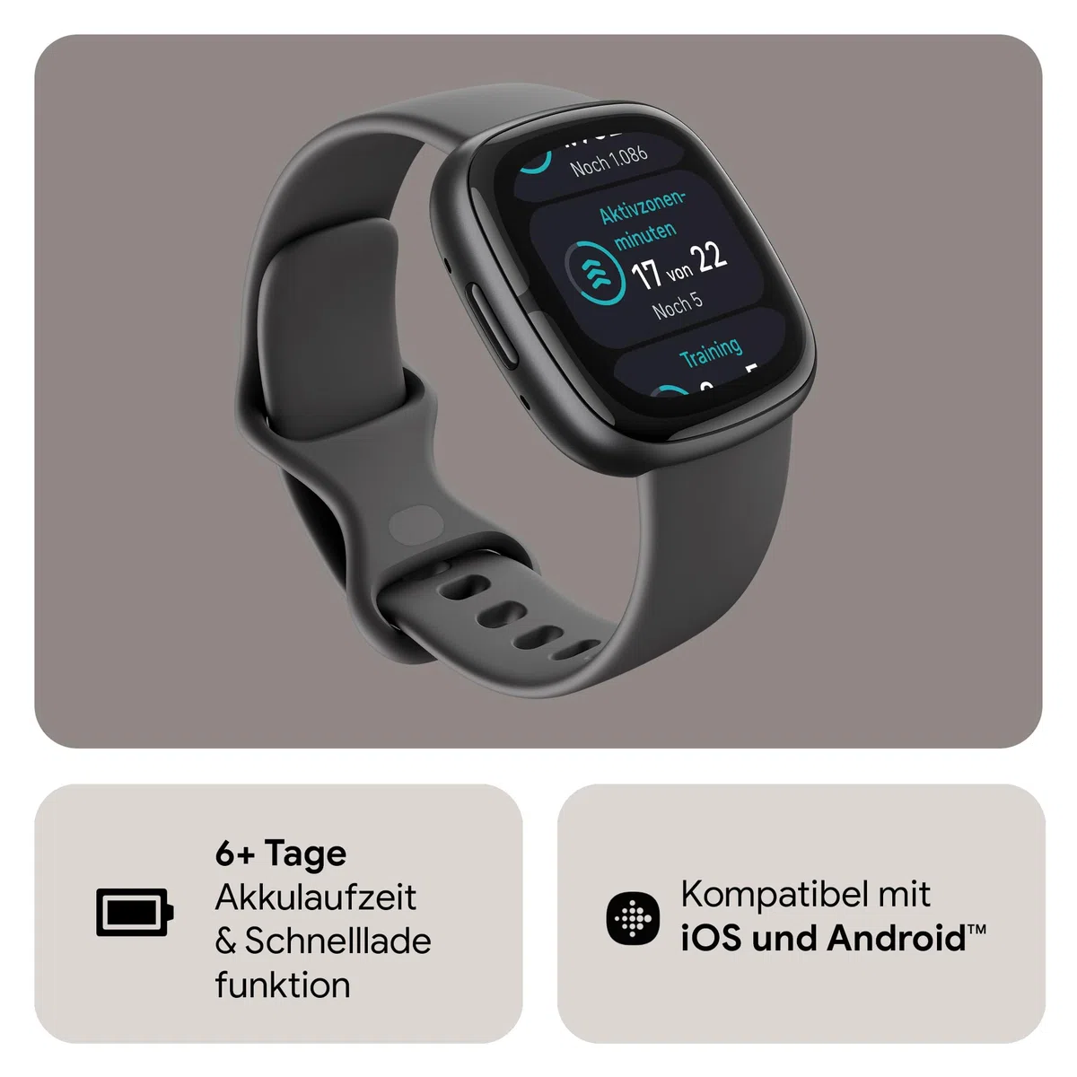 Google Fitbit Sense 2 – Smartwatch Damen / Herren – Fitnessuhr mit integriertem GPS und Telefonfunktion – Fitness-Tracking mit Stressmanagement, EKG und Schlafanalyse – kompatibel mit Android/iOS