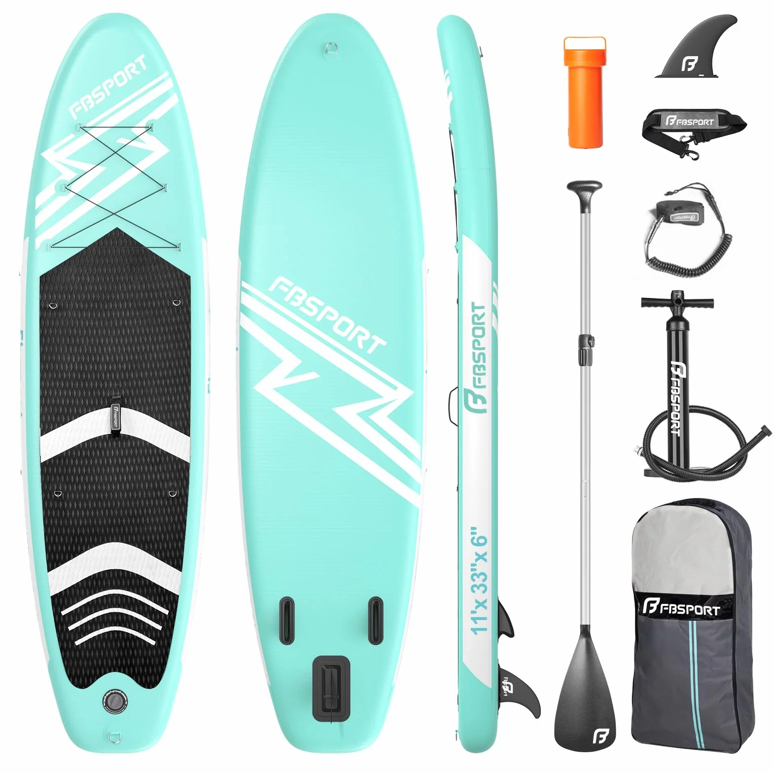 FBSPORT Aufblasbares SUP Board, Stand Up Paddling Board, Aufblasbare Stand Up Paddle Board für Stand-Up Paddling 15CM Dick, Surfbrett Kit mit Verstellbares Aluminium SUP Paddel+Pumpe
