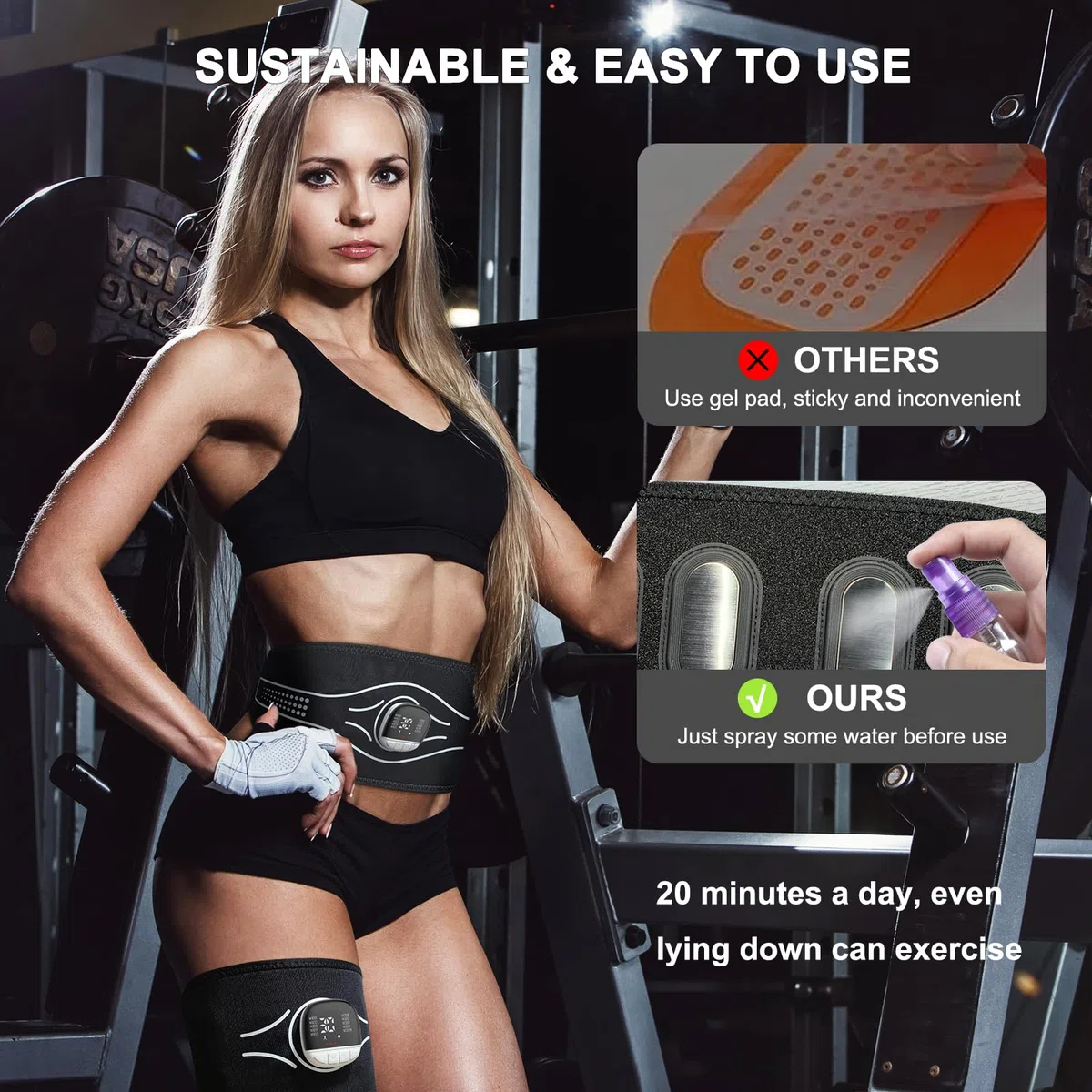 EMS Bauchmuskeltrainer EMS Trainingsgerät - 5Pcs Aluminiumblech Muskelstimulator mit 10 Modi und 30 Intensitäten nzeige des Kalorienverbrauchs und Ladeanleitung, für Bauch/Arm/Bein