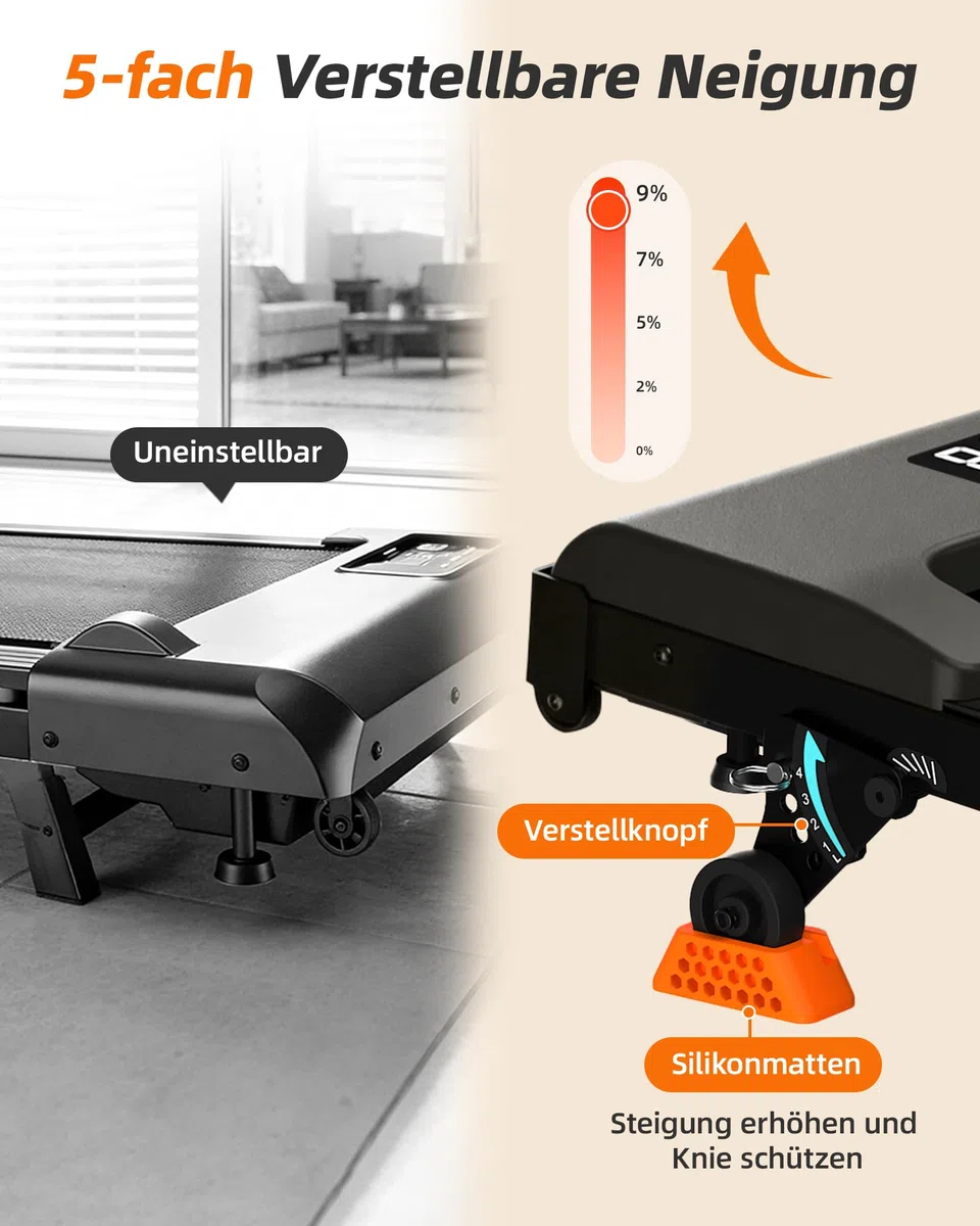 Lichico 3-in-1 Walking Pad mit 9% Steigung-Laufband für Zuhause Klein/Laufband Klappbar, platzsparendes Heimtraining mit max. 150 kg Belastbarkeit, wählbar in 3 Ausführungen