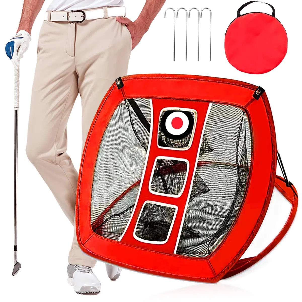 Chipping-Netz, Pop-Up-Golf-Übungsnetz Mit 2 Schlagmatten, 12 Übungsbällen und Tees - Zubehör für Hinterhof, Outdoor, Indoor