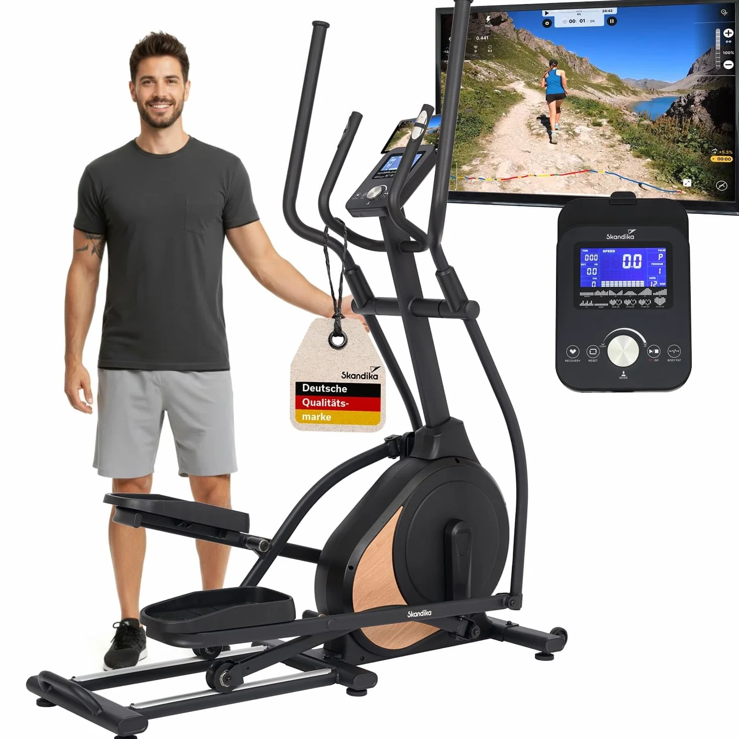 Skandika Crosstrainer Carbon P18 | Ellipsentrainer für Zuhause, 32 Widerstandsstufen, 13 Programme, LCD Display, App kompatibel, bis 135 kg | Heimtrainer, Hometrainer, Fitness, Ausdauertraining