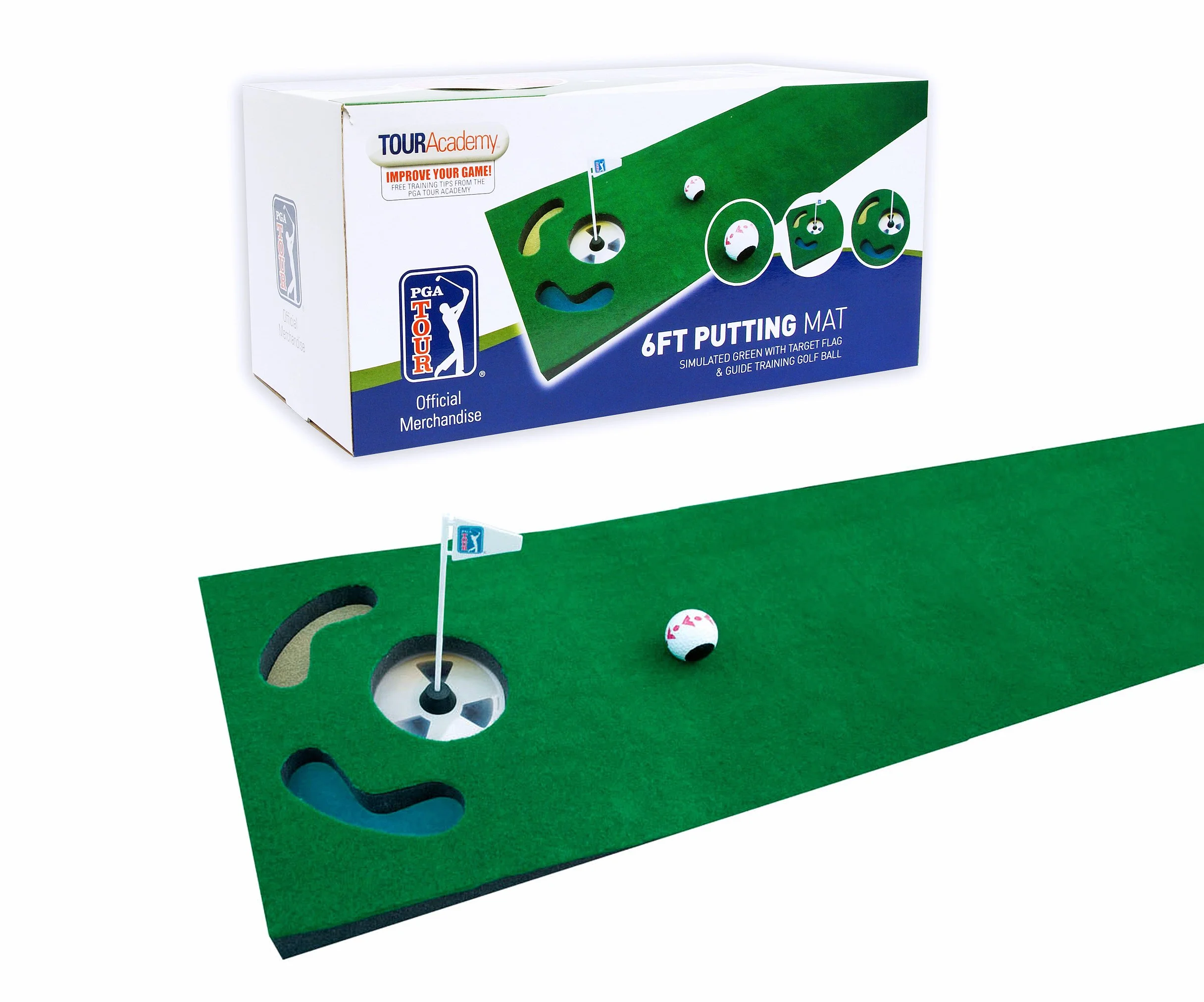 PGA Tour Unisex Ball, Ausrichtungswerkzeug und Trainingsdvd 1,8 m Puttingmatte mit Führungsball, Grün, UK