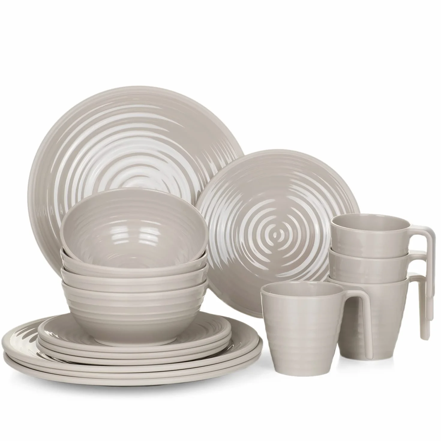 Melamin Camping Geschirr Set 4 Personen I Coffee Design I 16 Teilig I Tafelgeschirr Picknick BBQ Kochgeschirr