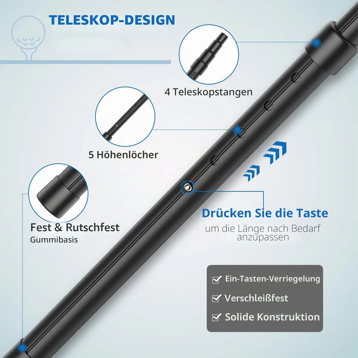Rhino Valley Teleskop-Golftaschen-Halterung, verstellbare Halterung aus Aluminiumlegierung mit Oberdeckel, Zubehör für Golf-Halterung