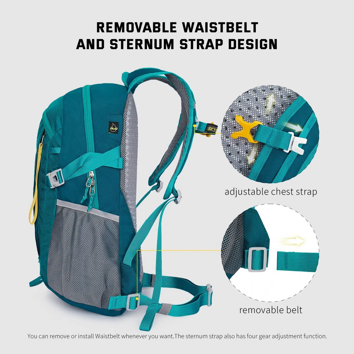 SKYSPER Leicht Wanderrucksack Klein Rucksack mit Rückenbelüftung Trekkingrucksack aus atmungsaktivem 3D Air Mesh Polyester Camping Outdoor Wandern Rucksack